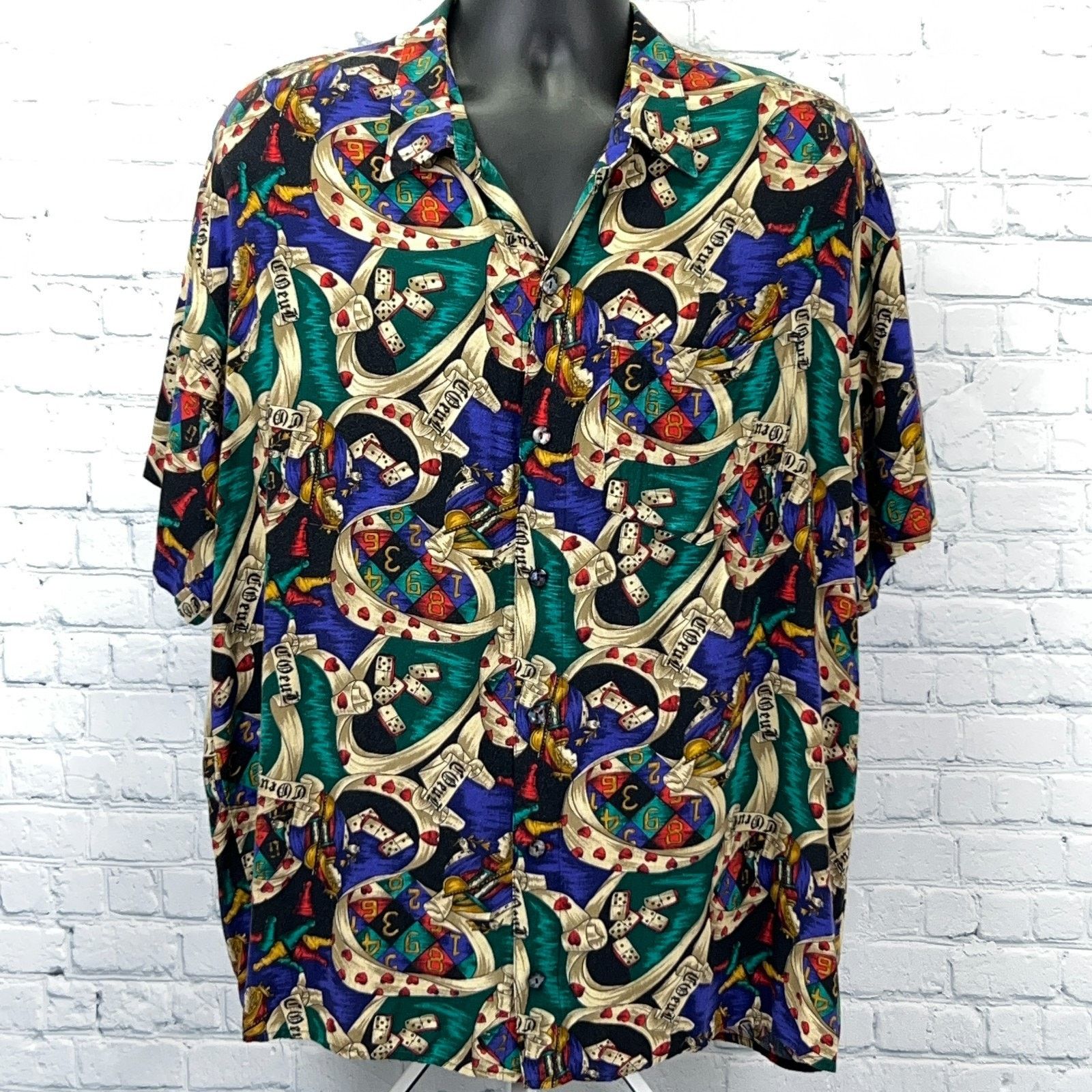 Vintage Vintage Queen of Hearts Dominos Button Front Shirt Beige 1XB Size US XL / EU 56 / 4 - 2 Thumbnail