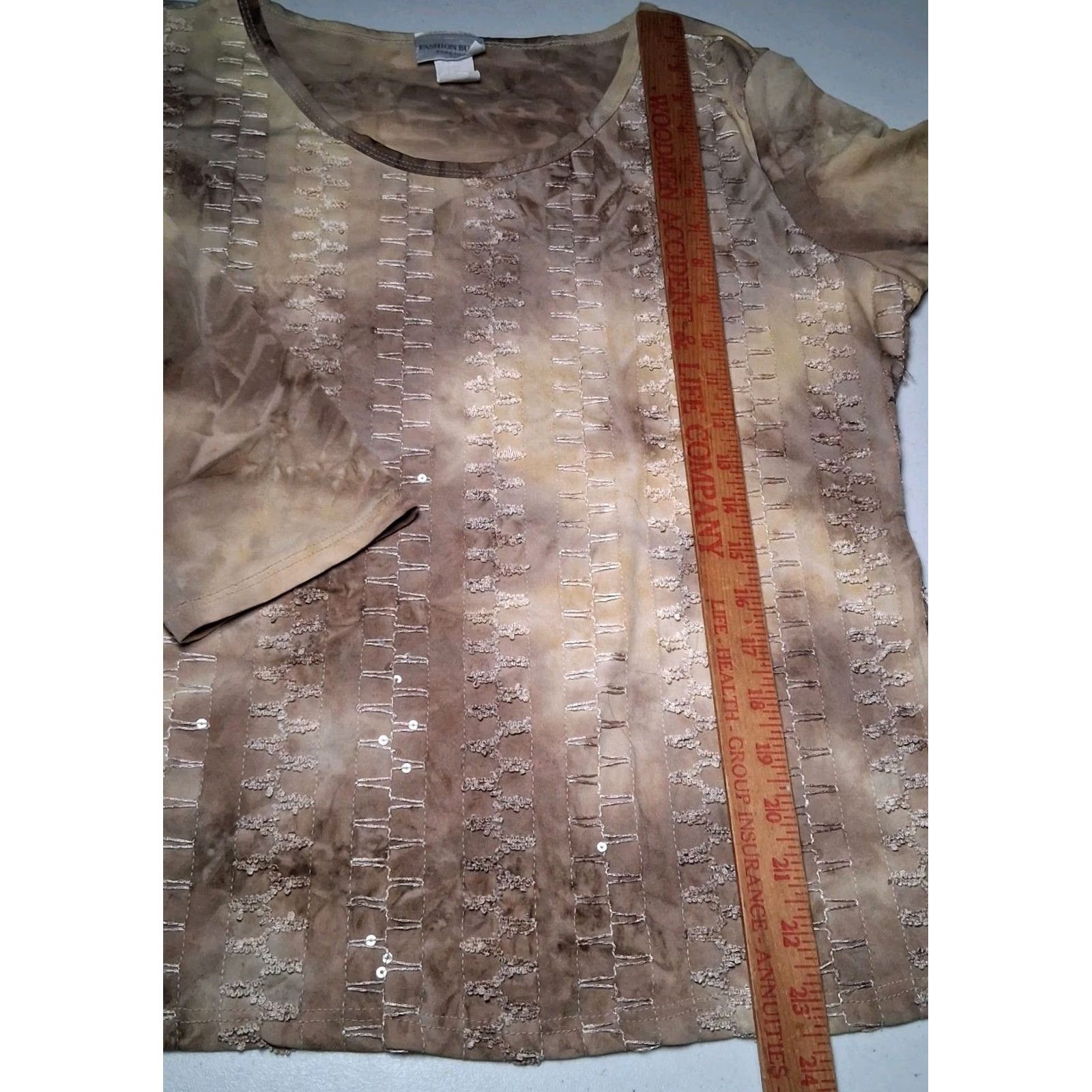 Vintage VINTAGE Fashion Bug Shirt XL Brown Tie Dye Sequin Embroidered Stretch Size XL / US 12-14 / IT 48-50 - 5 Thumbnail