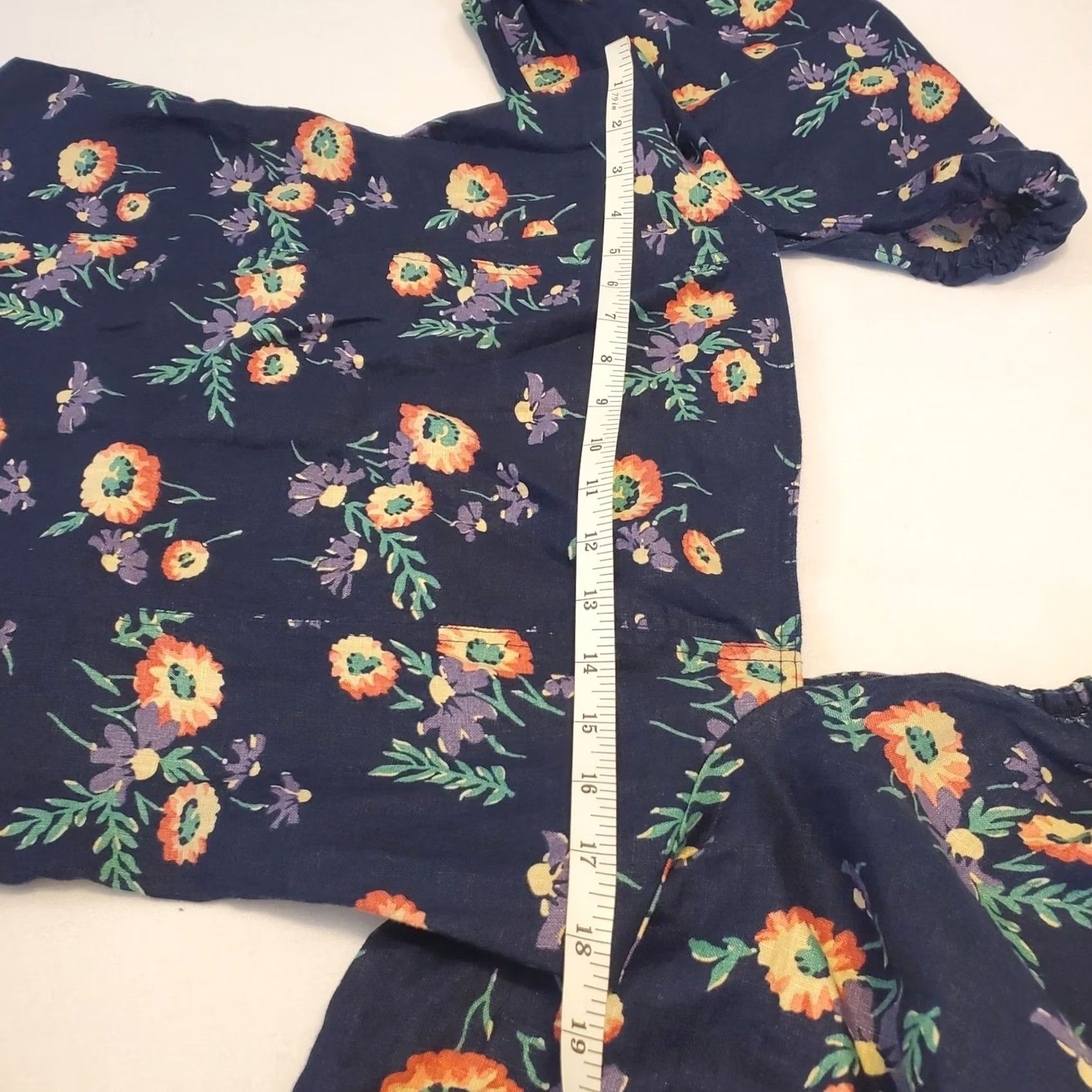 Polo Ralph Lauren Polo Ralph Lauren Blue Floral Peasant Shirt Linen Puff Short Sleeve Top 10 Womens Size L / US 10 / IT 46 - 5 Thumbnail