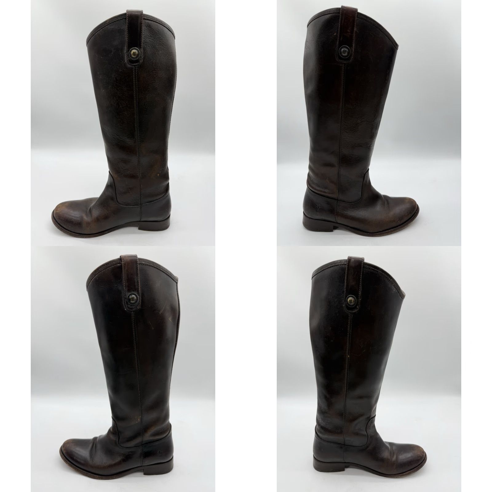 Frye Frye Melissa Riding Boot 7B Distressed Brown Leather Button Pull On Equestrian Womens Boots Size US 7 / IT 37 - 8 Thumbnail