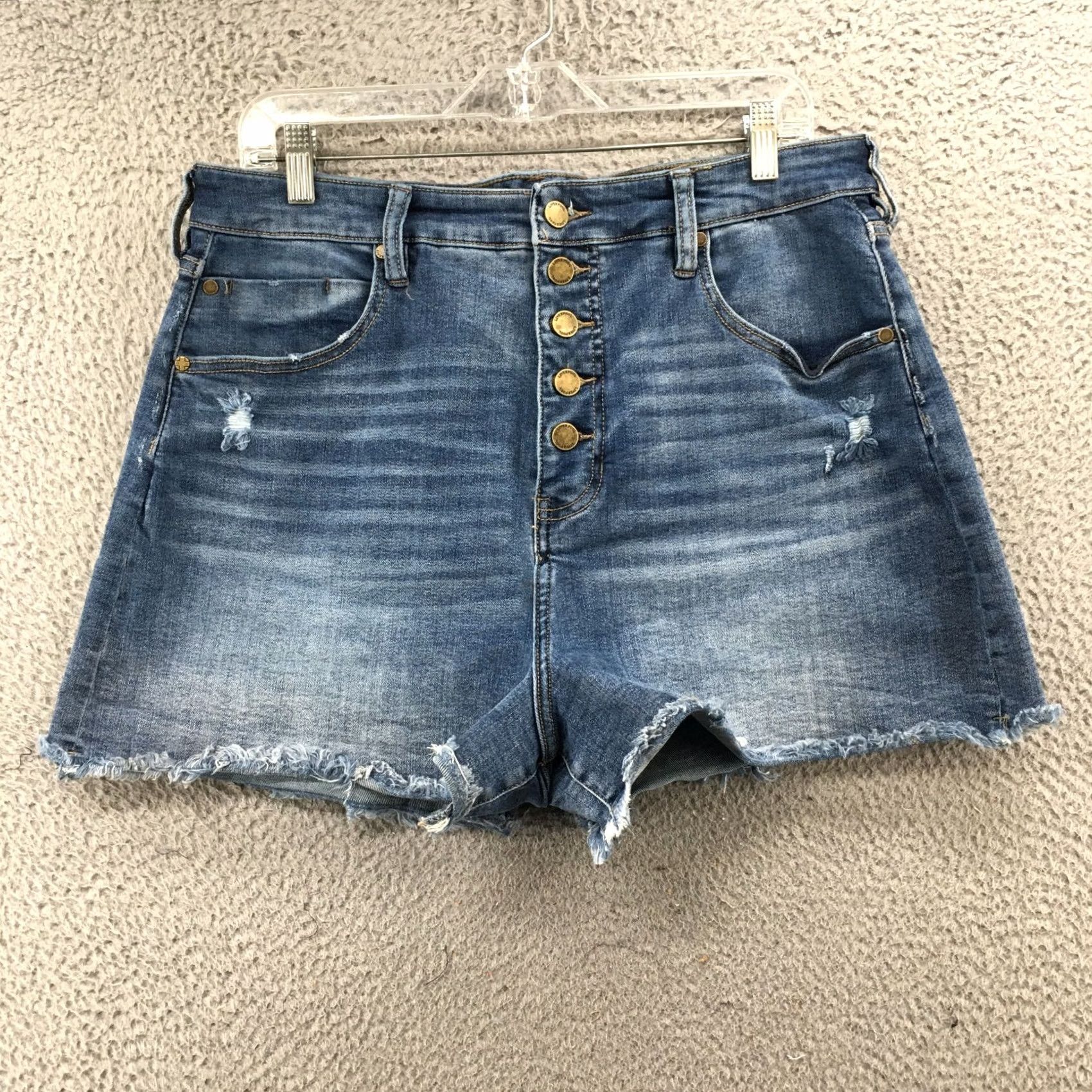 Vintage Liverpool Jeans Shorts Womens 14/32 Blue High Rise Button Fly Hot Pants Denim 3 in Inseam Black? Size 36" / US 14 / IT 50 - 2 Thumbnail