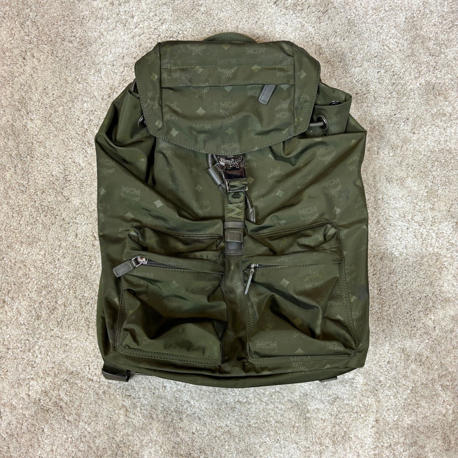 MCM MCM Dieter Green Monogram Two Pocket Nylon Backpack Rucksack Size ONE SIZE - 2 Thumbnail