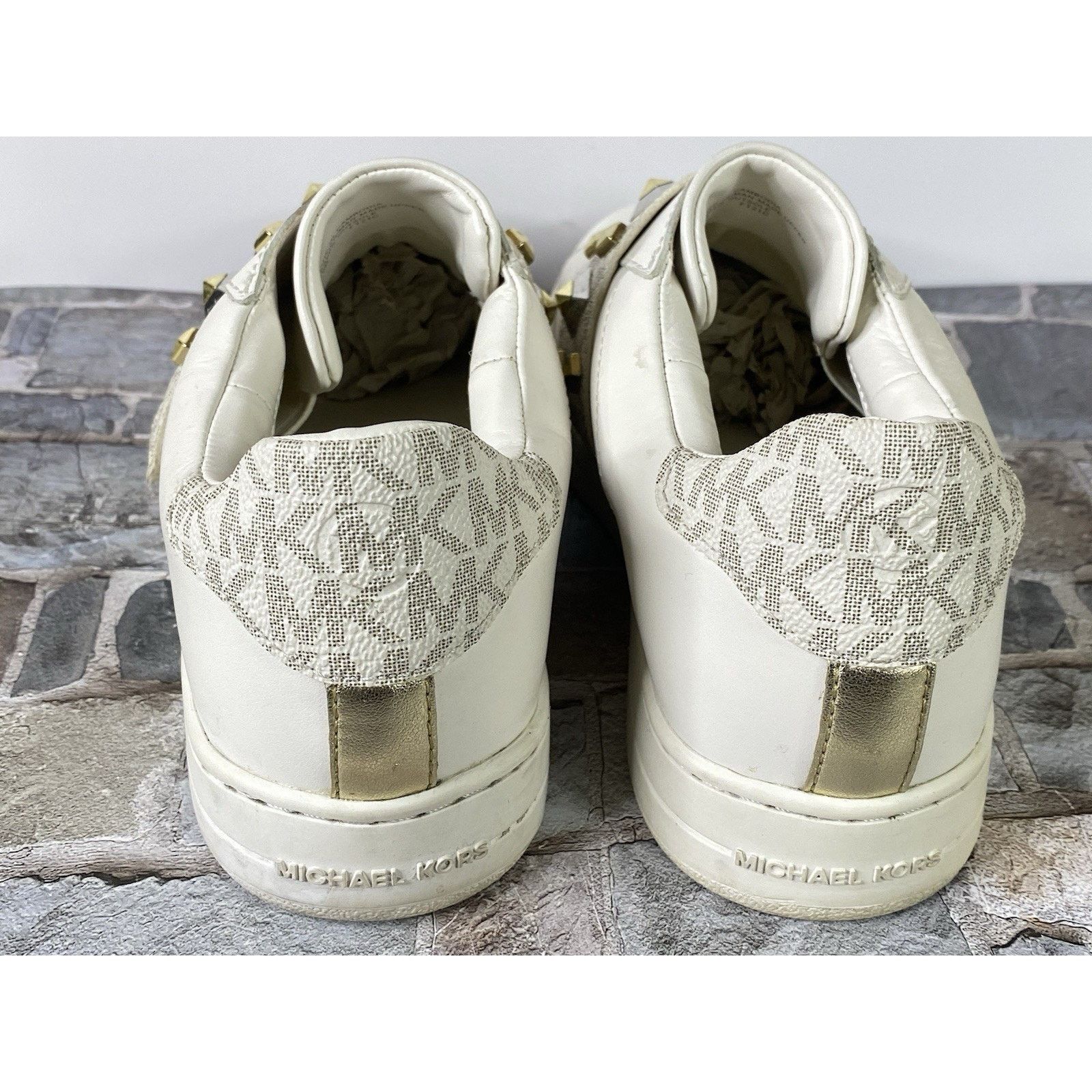 Michael Kors MICHAEL MICHAEL KORS KENNA White/Gold STUDDED Lther Sneaker Size US 7.5 / IT 37.5 - 4 Thumbnail
