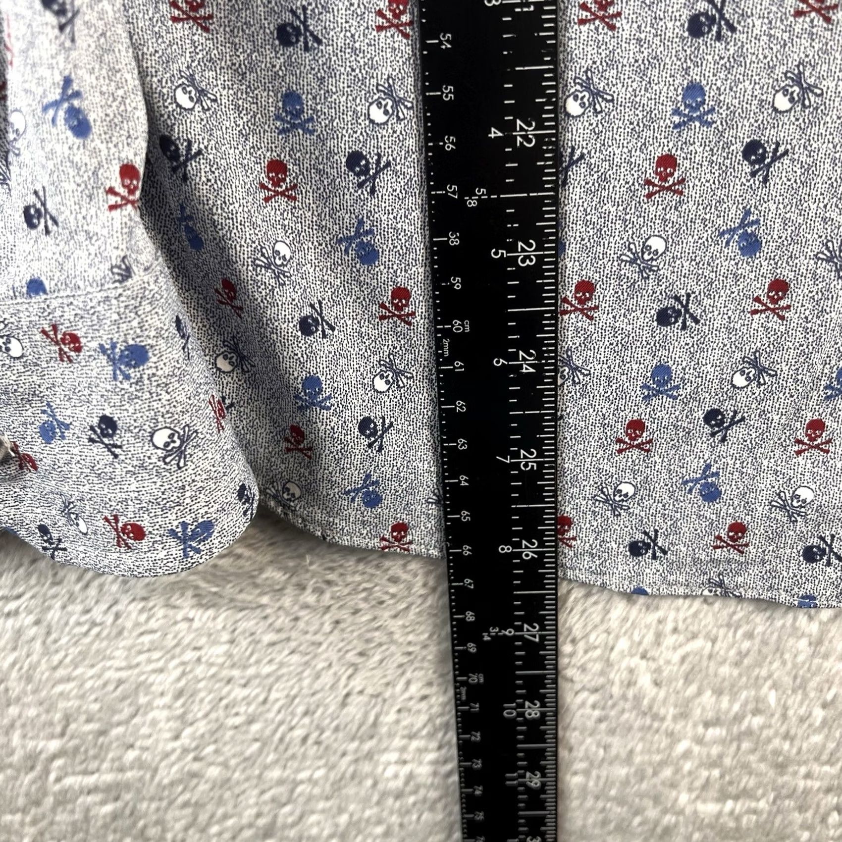 Johnston & Murphy Johnston & Murphy Skull Crossbones Micro Print Button Up Shirt Mens L Blue Cotton Long Sleeve Button-Front Classic Fit Size US L / EU 52-54 / 3 - 4 Thumbnail