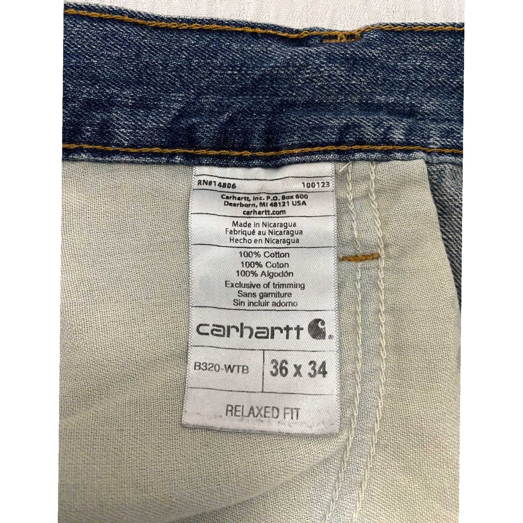 Carhartt Carhartt Jeans Men 36x34 Relaxed Straight Denim Blue Cotton Workwear 5-Pocket Zipper Button Logo Distressed Nicaraguan Spring Summer Fall Winter Mens Size US 36 / EU 52 - 6 Thumbnail