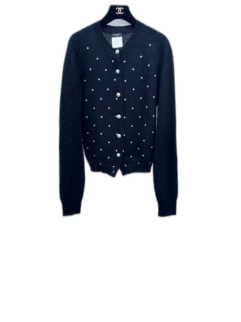 Chanel Chanel Black Knit Cardigan with Pearl Buttons -2505 Size US XXS / EU 40 - 1 Thumbnail