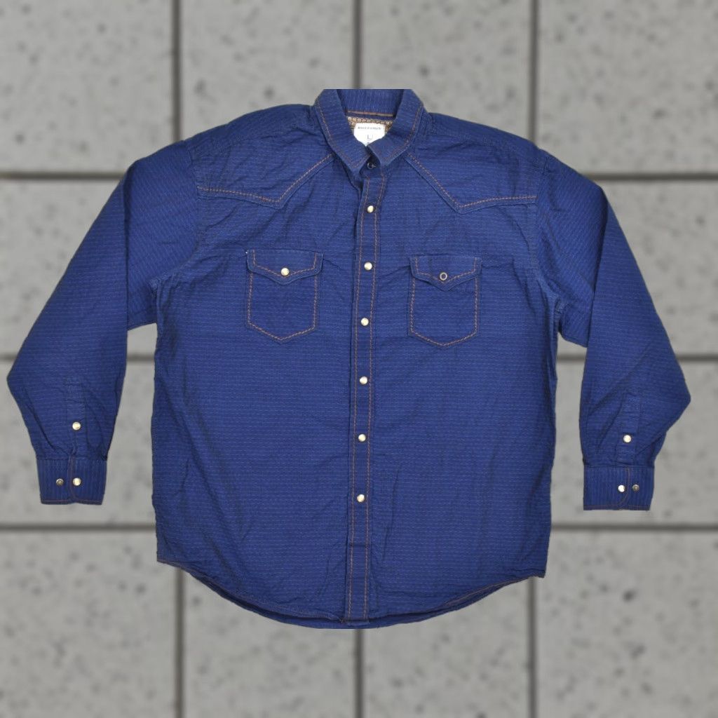 Vintage Rough Stock Panhandle Slim Mens Large Blue Textured Long Sleeve Western Snap Shirt Size US L / EU 52-54 / 3 - 1 Thumbnail