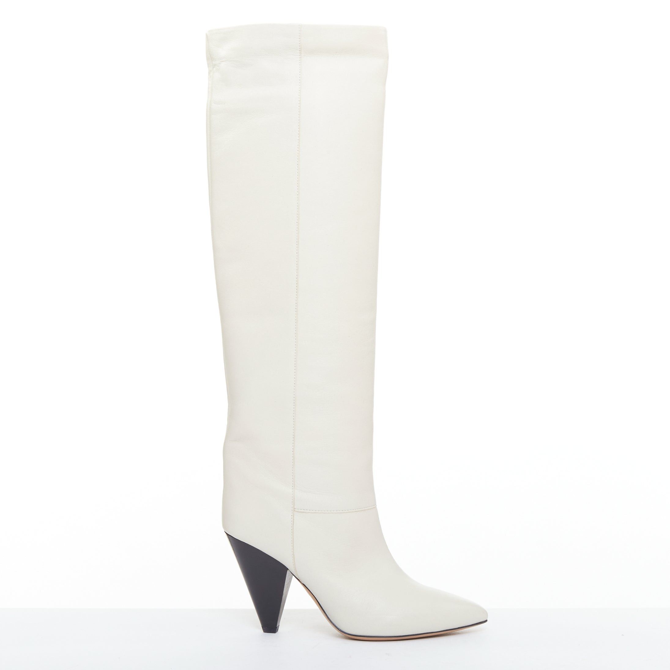 ISABEL MARANT Loens chalk beige lamb leather cone heel high boots EU37