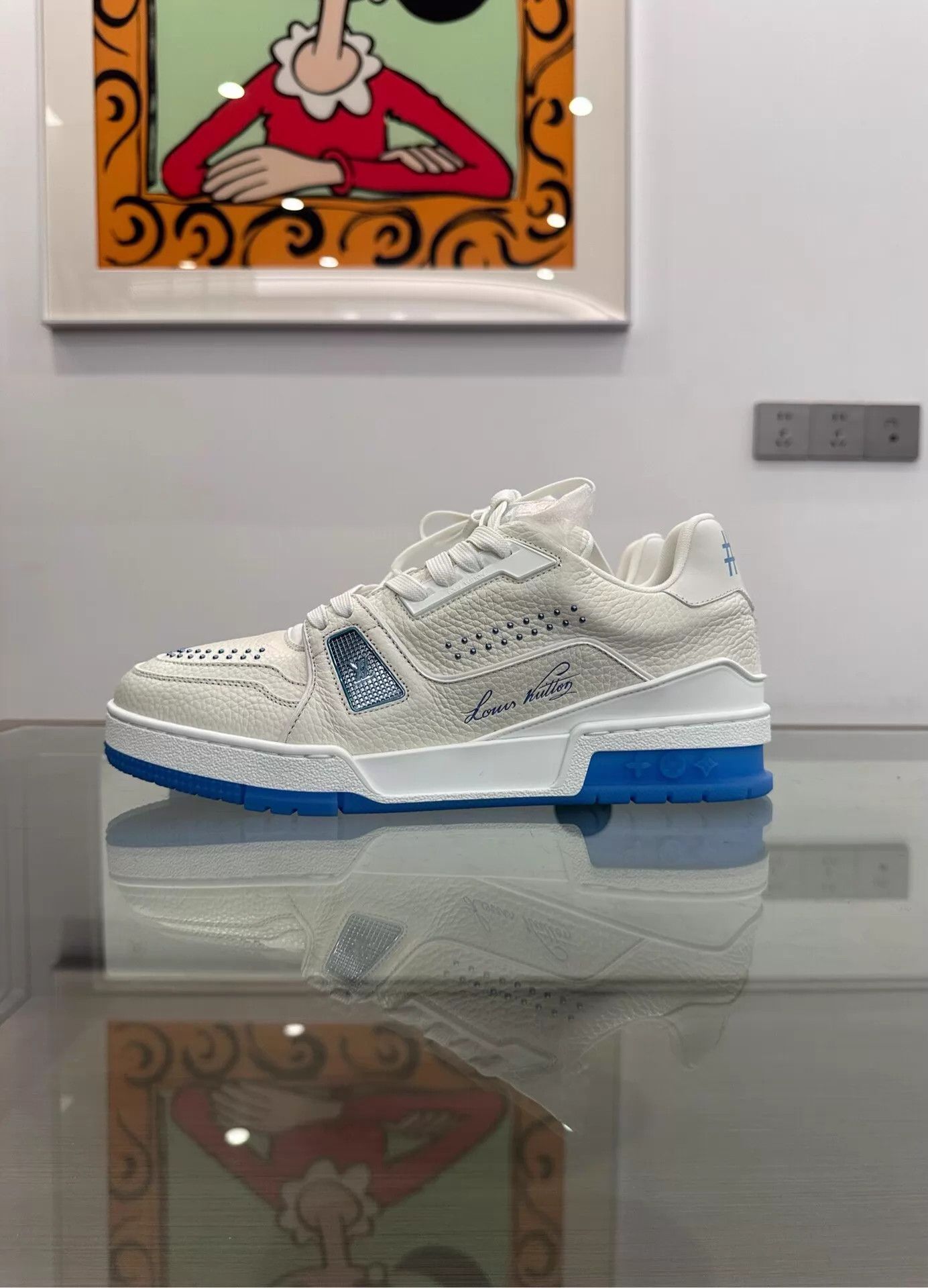 Louis Vuitton LV Men's Blue White Colorblock Beaded Logo Trainer Size US 7.5 / EU 40-41 - 4 Thumbnail