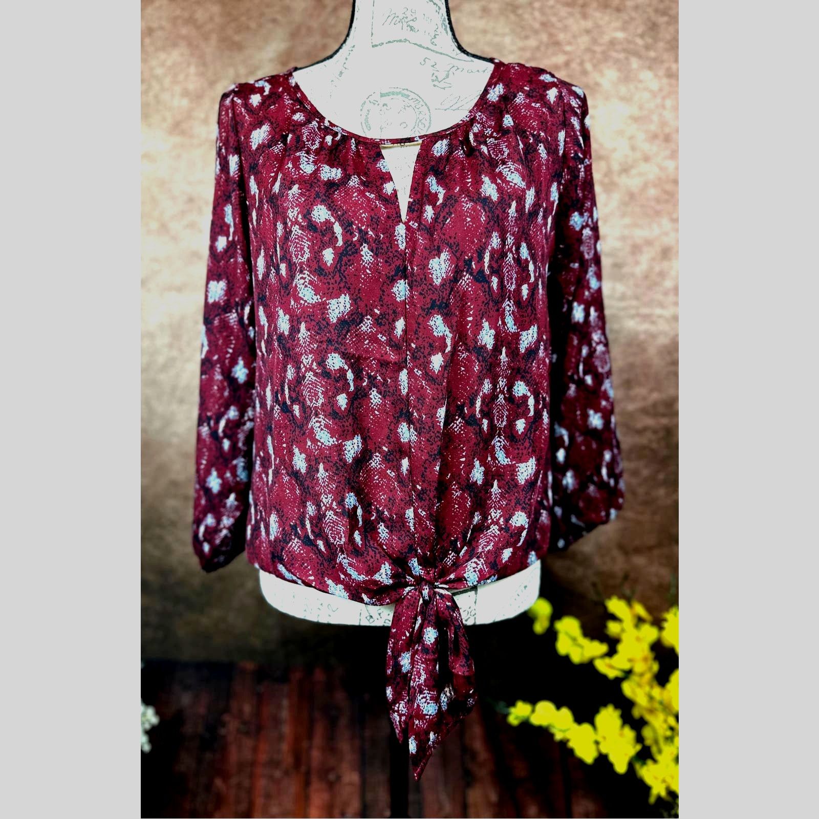 Other West Kei Veronica Tie Front Blouse Burgundy Snake size S Size S / US 4 / IT 40 - 7 Thumbnail