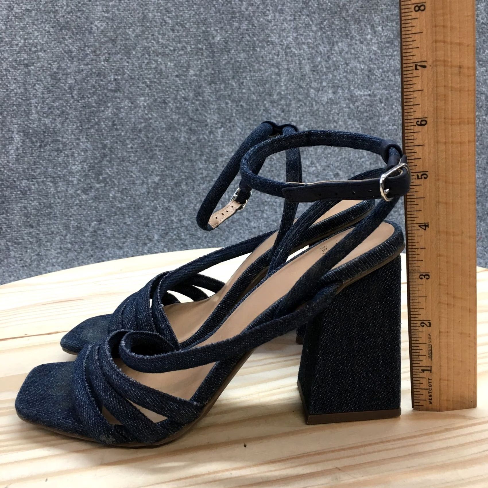 Vintage A New Day Sandals Womens 7 Katana Gladiator Blue Denim Ankle Strap Block Heels Size US 7 / IT 37 - 6 Thumbnail