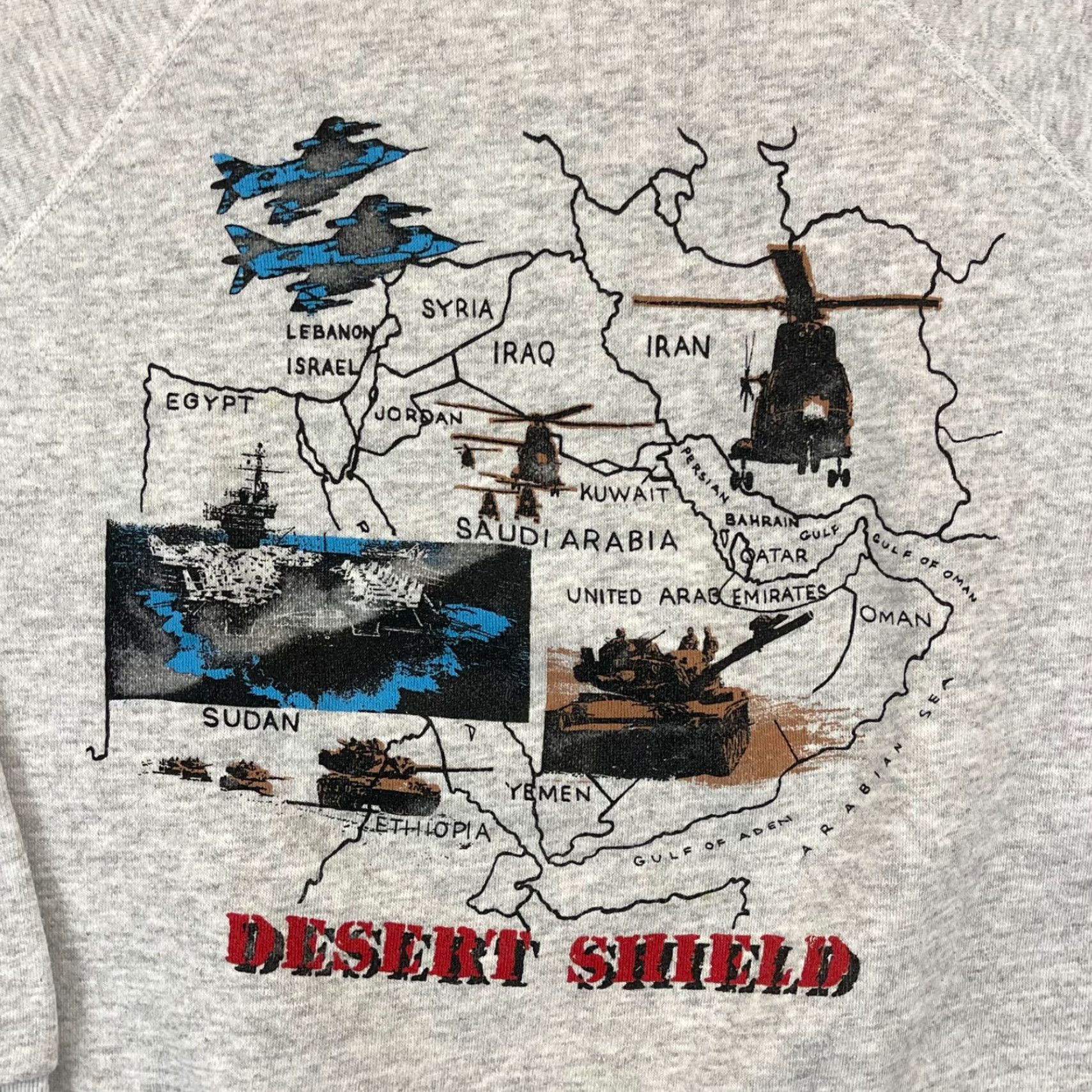 Vintage VINTAGE Desert Shield Sweatshirt Artex XL Gray Military USA Raglan Pullover Crew Neck Graphic Print 90s Size US XL / EU 56 / 4 - 2 Thumbnail