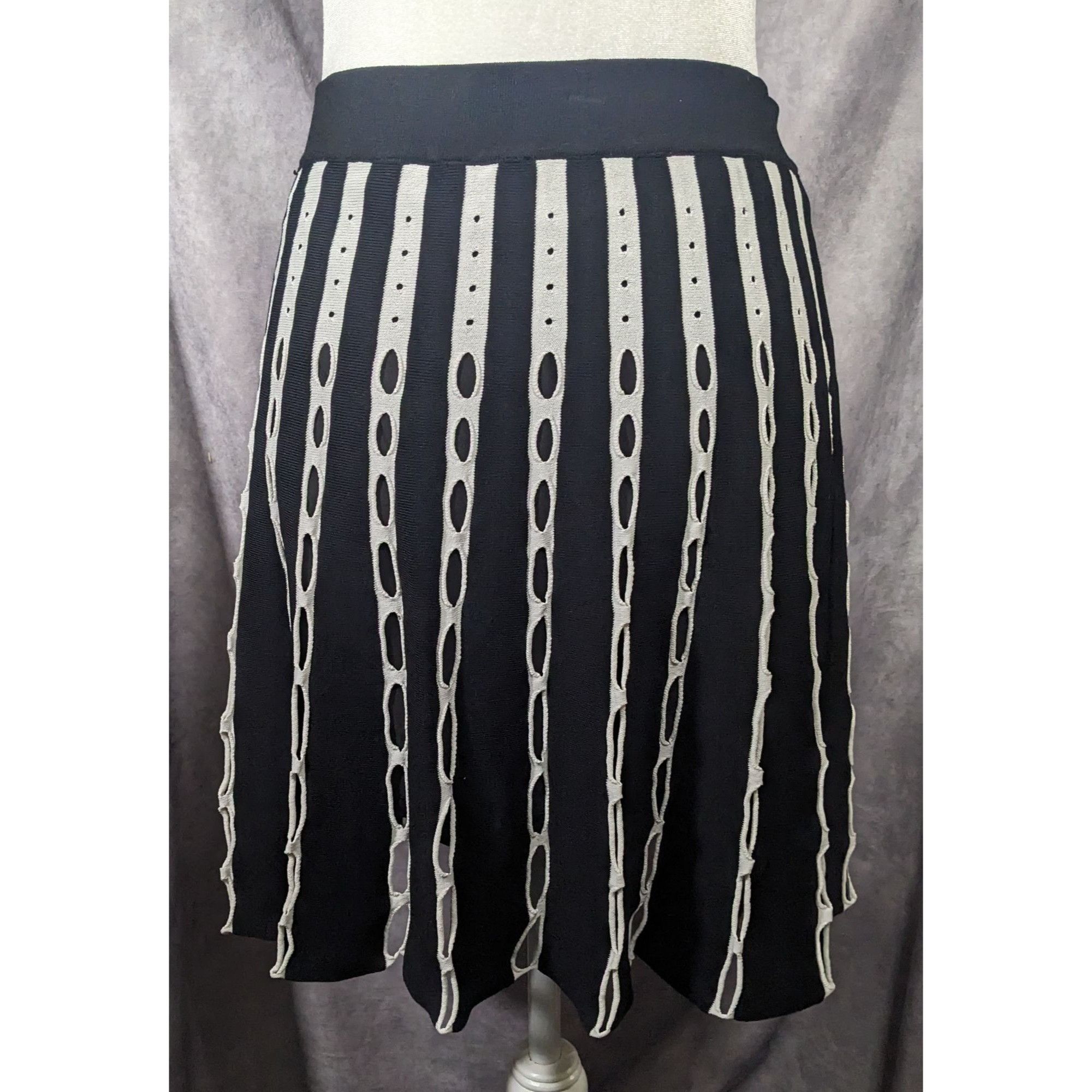 Other O.UE Gothic Black And White Stripe With Cutout Skirt Size La Size 29" - 6 Thumbnail