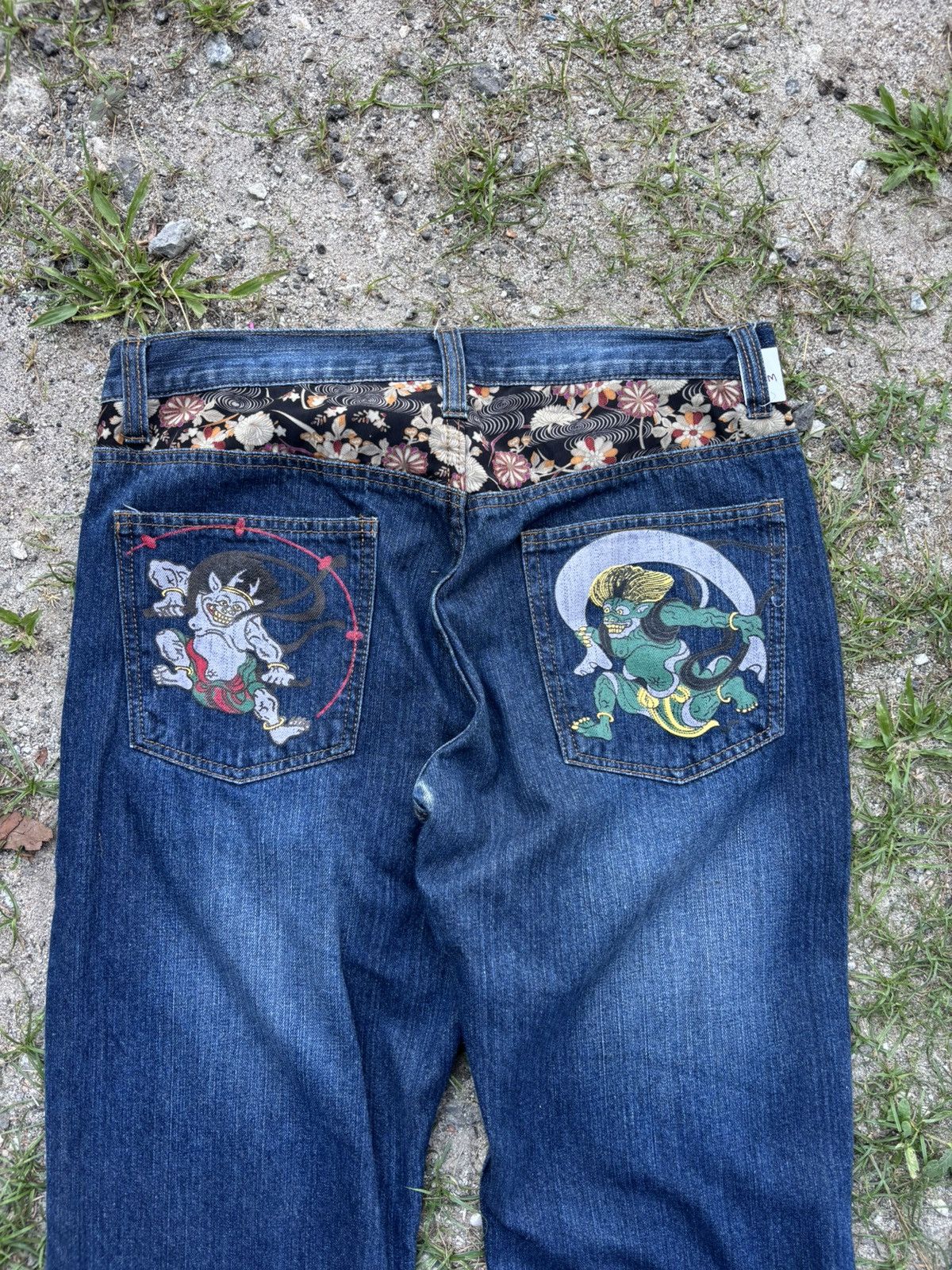 Japanese Brand Japanese Sukajan Raijin & Fujin Denim Jeans Size US 33 - 3 Thumbnail