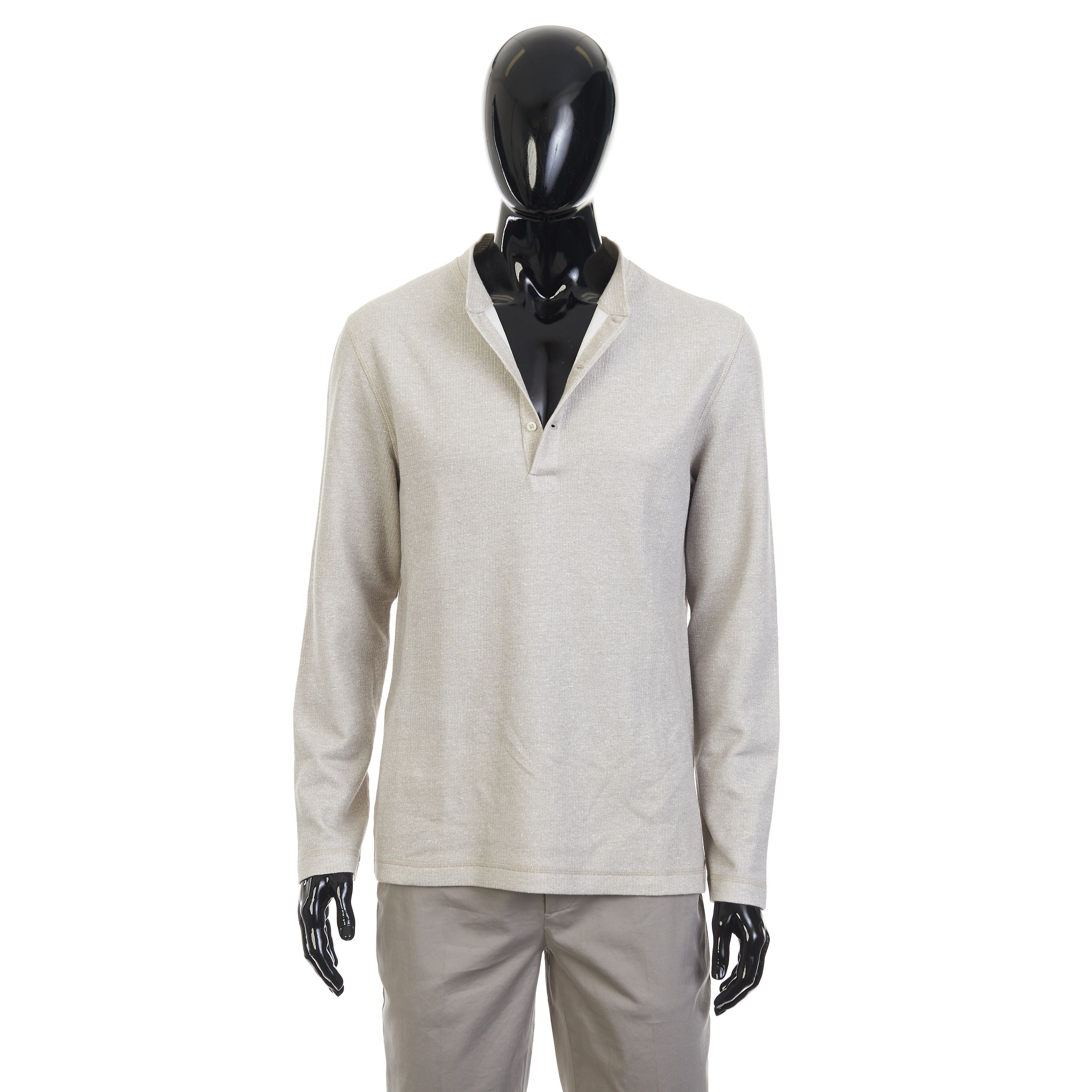 Brunello Cucinelli Gray Cotton & Linen Shirt - Henley Collar Size S Size US S / EU 44-46 / 1 - 8 Thumbnail