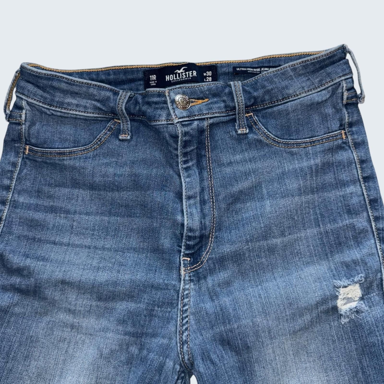 Hollister Hollister Ultra High Rise W30 L28 Distressed Blue Skinny Size 30" / US 8 / IT 44 - 9 Thumbnail