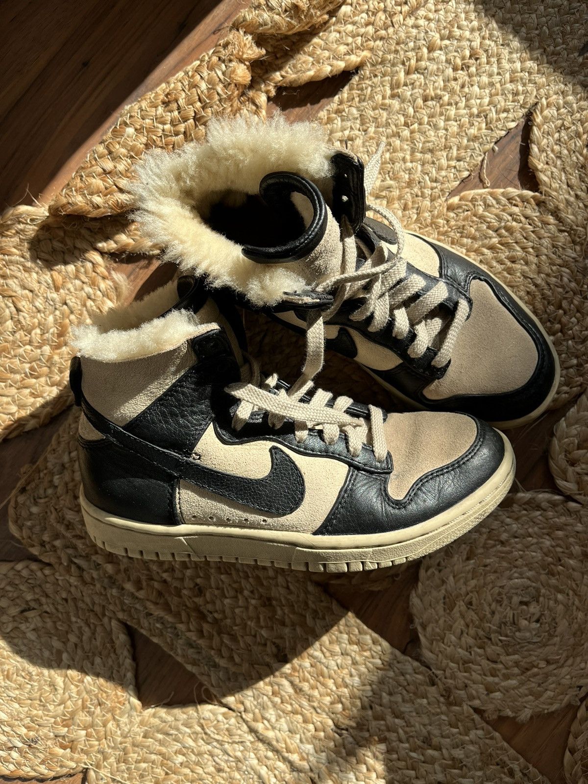 Nike × Vintage Sherpa Nike Dunk 🐻 fur cozy coquette bear velvet y2k goth Size US 6 / IT 36 - 1 Thumbnail