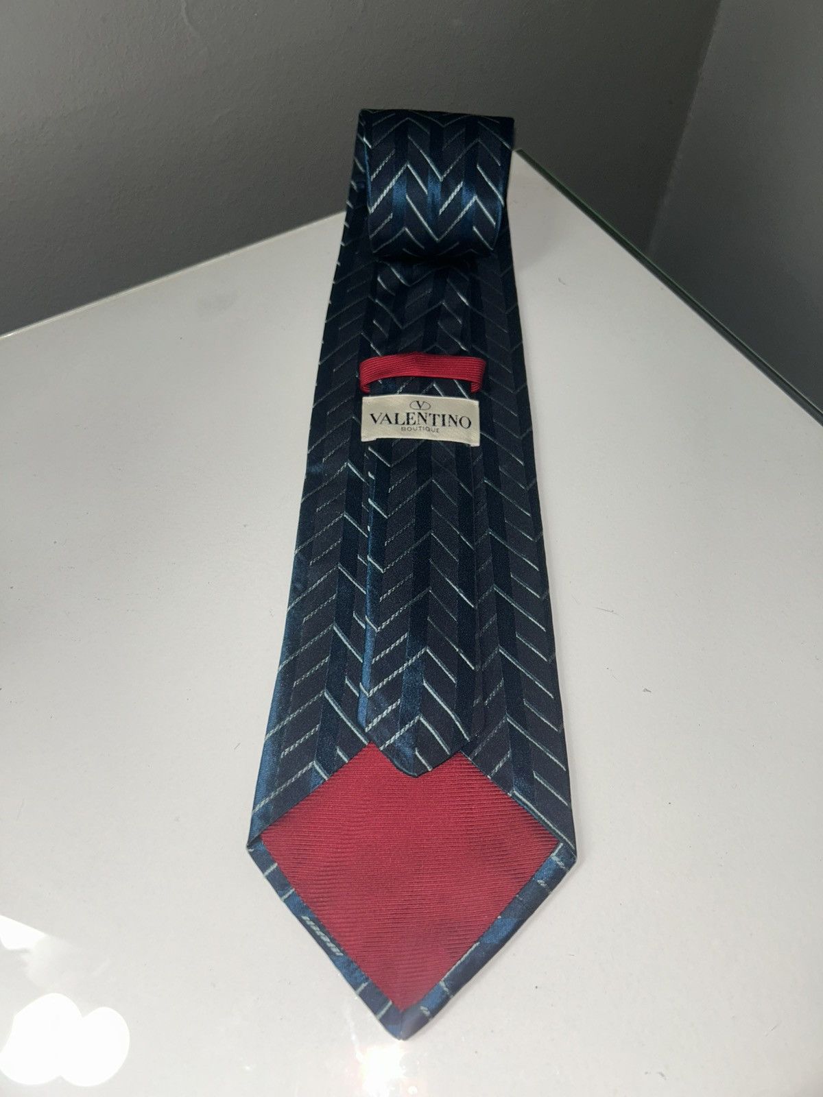 Valentino Valentino Blue Chevron Silk Neck Tie Size ONE SIZE - 5 Thumbnail