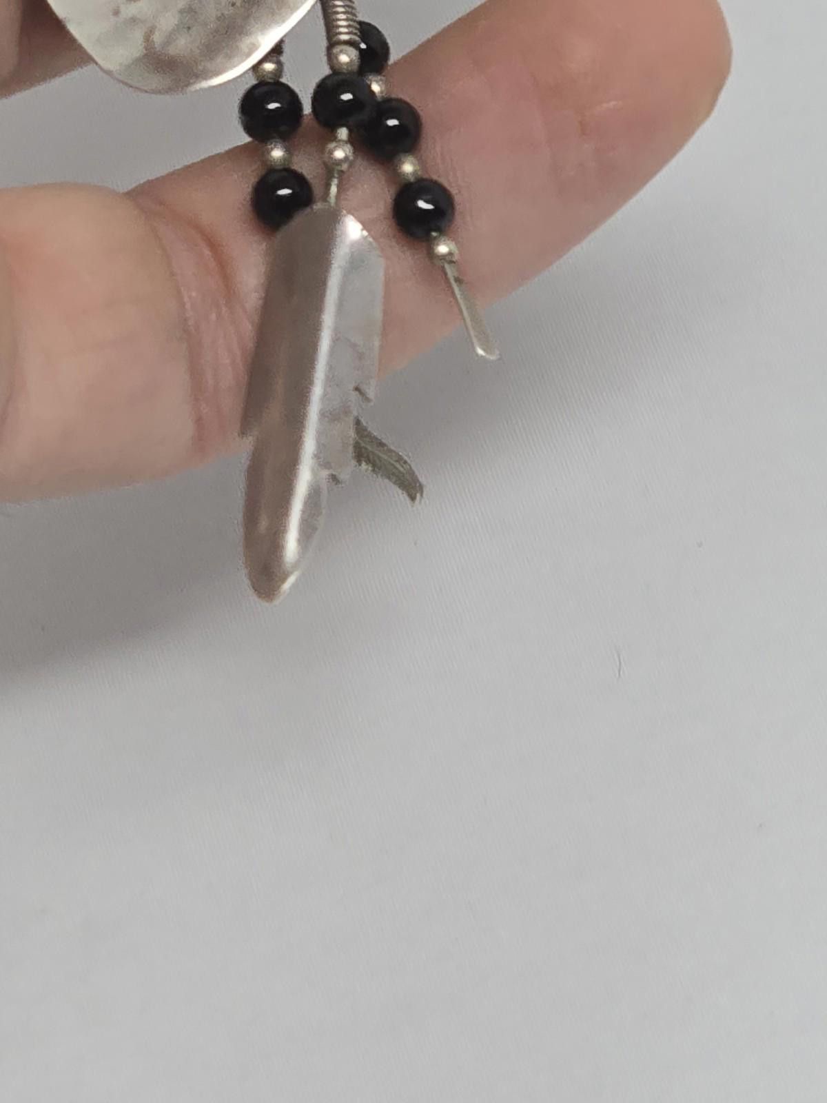Native Handmade Sterling Silver Feather Dangle Earrings- HEAVY Size ONE SIZE - 7 Thumbnail