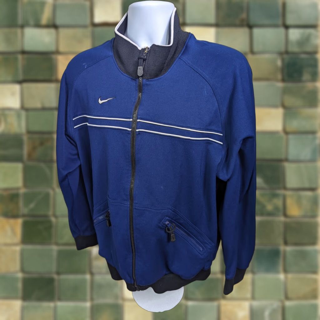 Nike VINTAGE Nike Sweatshirt Full Zip Collared Blue 90s Large Mens Size US L / EU 52-54 / 3 - 1 Thumbnail