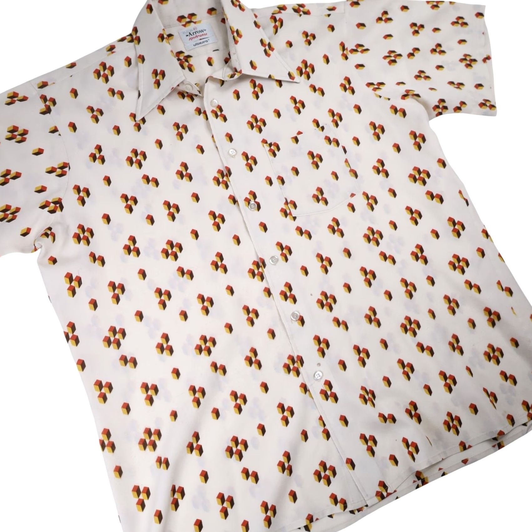 Arrow VINTAGE Arrow Sportswear Geometric Print Button Up Shirt White XL Mens Long Sleeve Size US XL / EU 56 / 4 - 3 Thumbnail