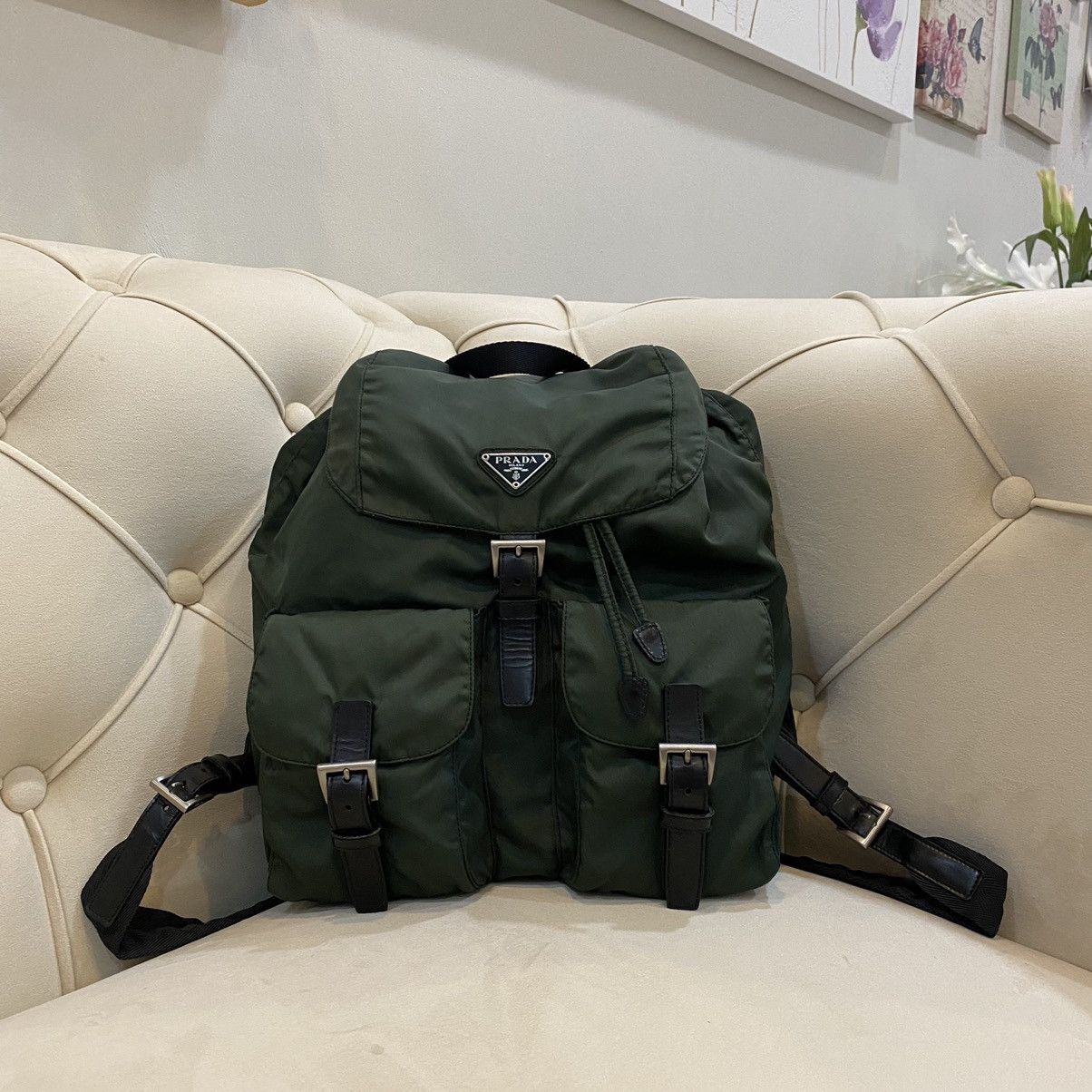 Prada green outlet backpack