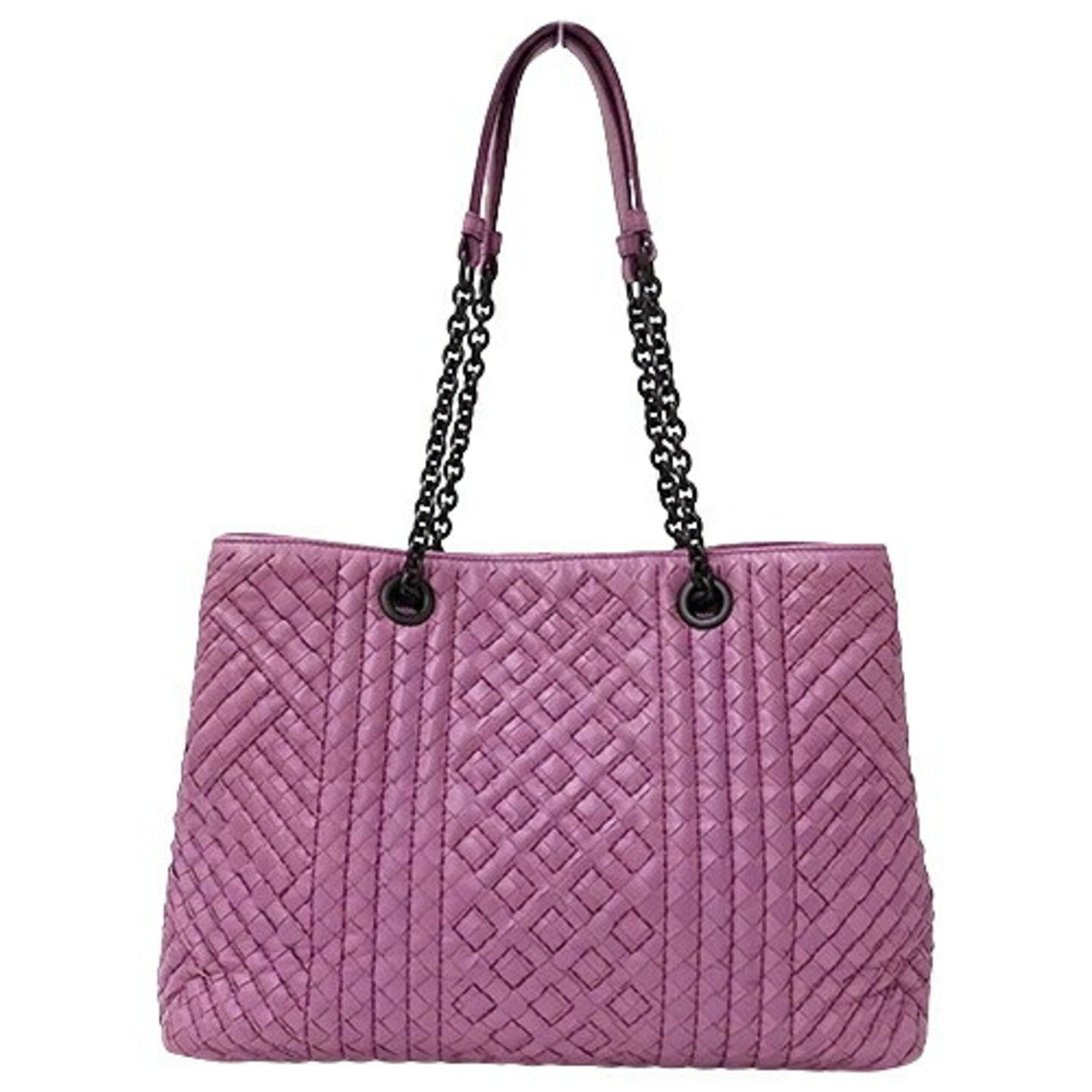 Bottega Veneta Women's Tote Bag Intrecciato Leather Purple Pink Chain