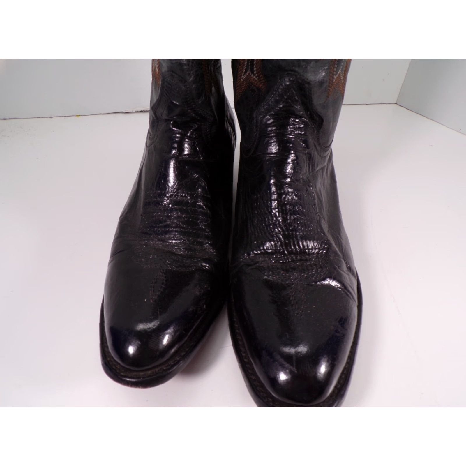 Vintage Ferrini Boots Men Sz 8.5 D Black Leather Western Distressed Vintage Cowboy Goat Leather Boots Mens Size US 9 / EU 42 - 3 Thumbnail