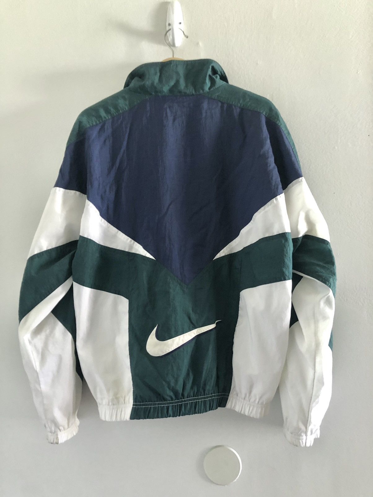 image of Nike Swoosh Vintage Windbreaker Jacket Blue/green/white, Men's (Size Medium)