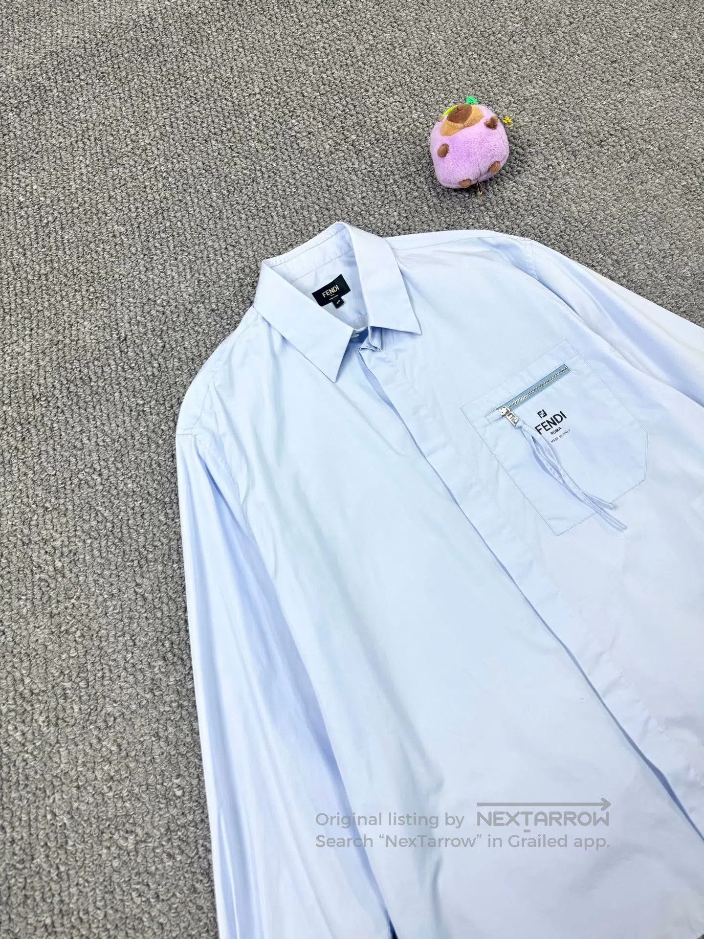 Fendi FENDI Blue Zip Pocket Logo Long Sleeve Shirt| Size S / US 4 / IT 40 - 3 Thumbnail
