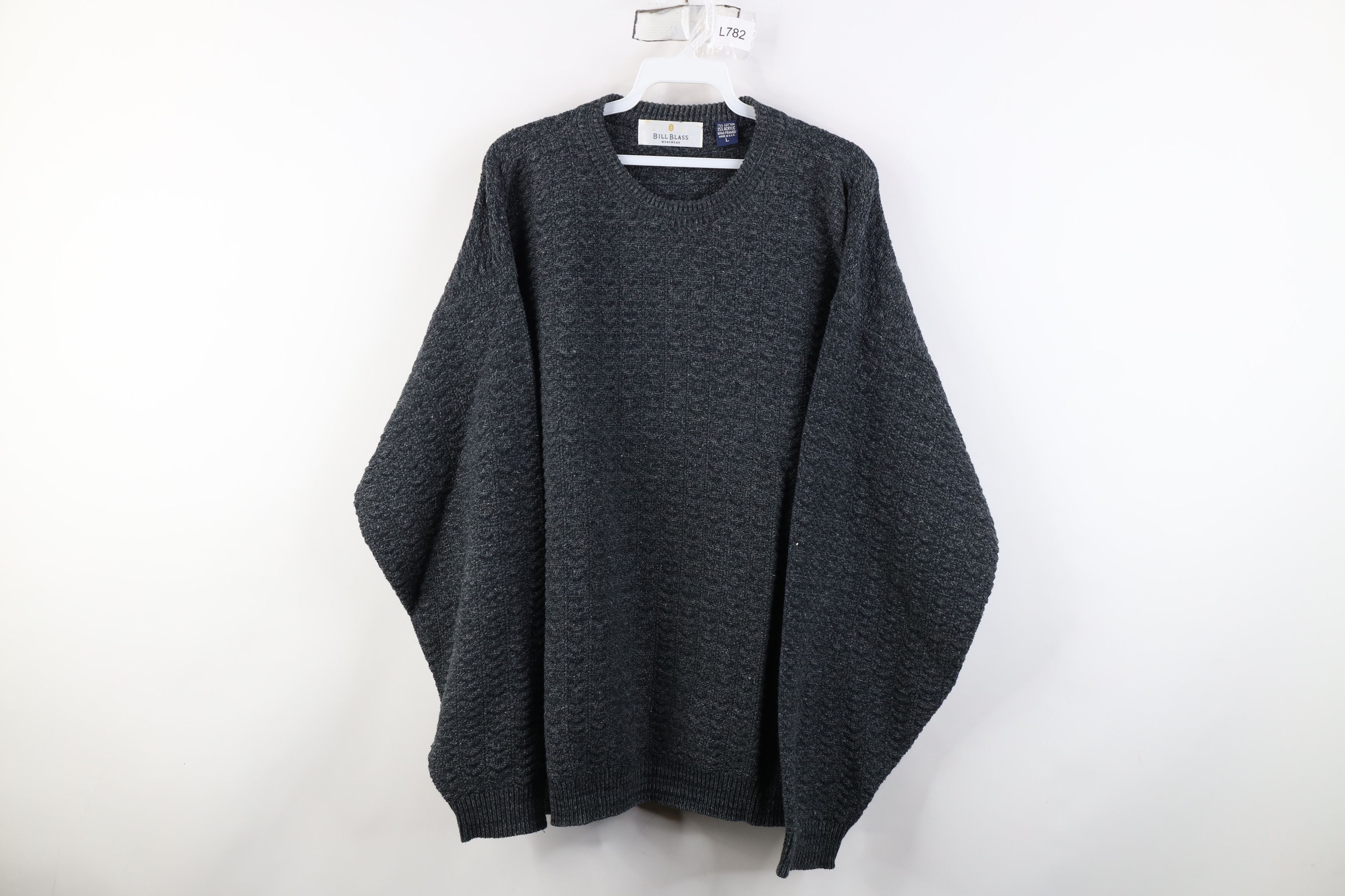 Vintage Vintage 90s Streetwear Framed Knit Crewneck Sweater Gray USA Size US L / EU 52-54 / 3 - 1 Thumbnail