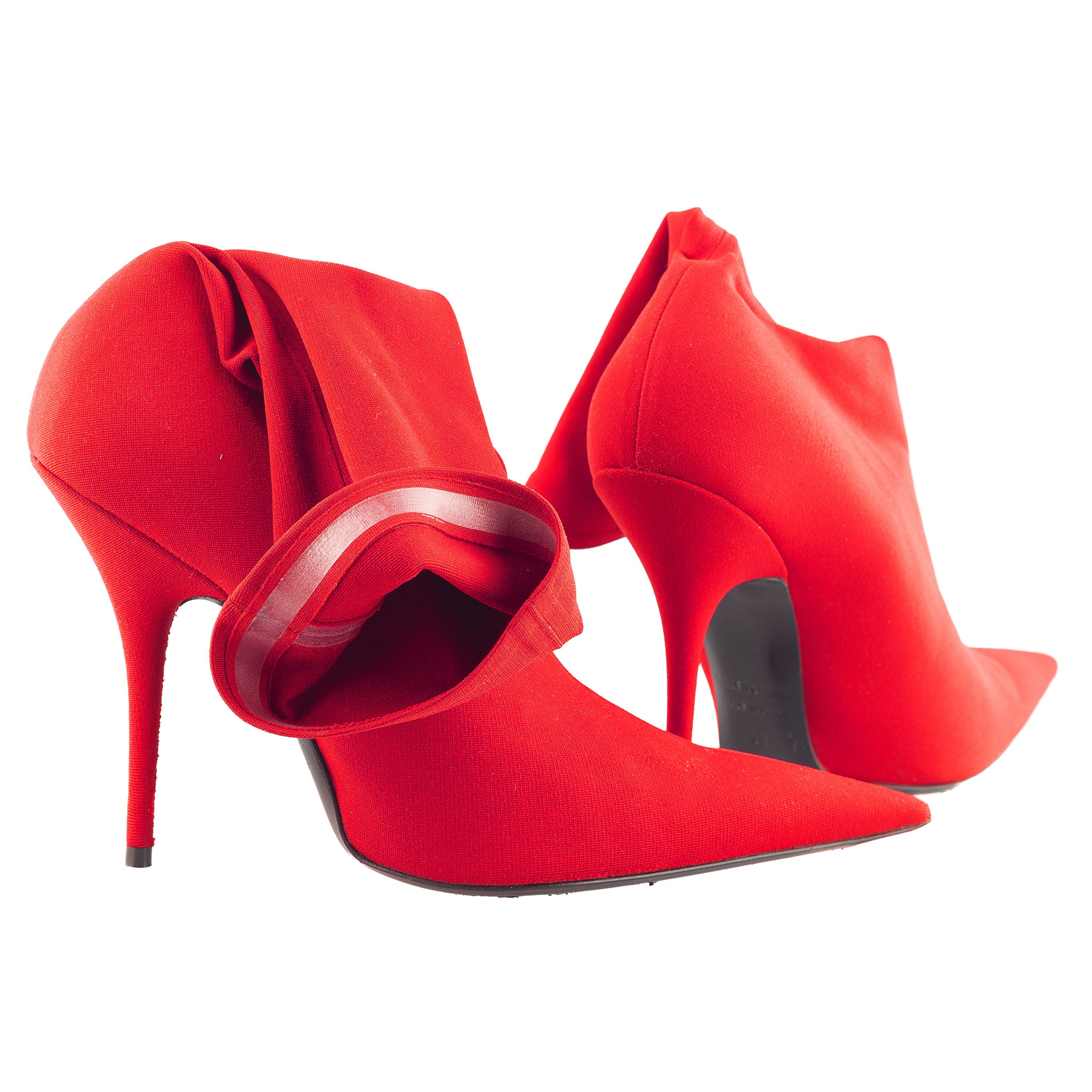 Balenciaga Balenciaga Red Fabric Knife Pointed Toe Sock Mid Calf Boots Size US 7 / IT 37 - 4 Thumbnail