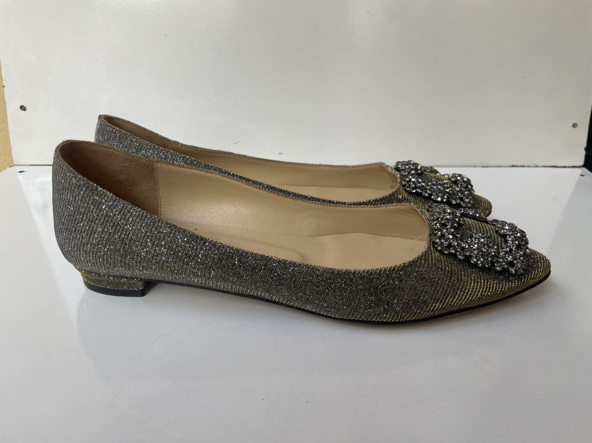 Manolo Blahnik Manolo Blahnik Hangisi Jeweled Glitter Silver Flats EUR 38 Size US 8 / IT 38 - 6 Thumbnail