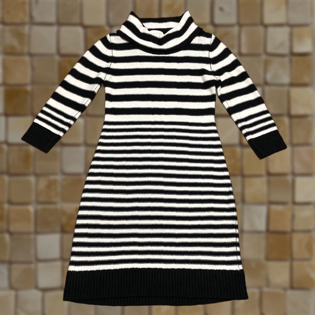 Vintage VINTAGE Sequin Hearts Women's Sweater Dress M Black Striped Knee Length 3/4 Sleeve Size M / US 6-8 / IT 42-44 - 1 Thumbnail
