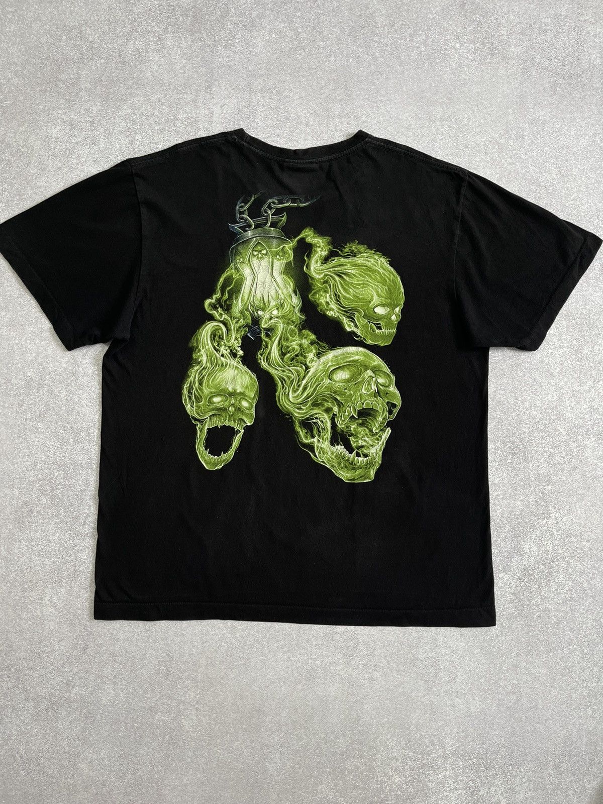 Affliction Crazy Y2k The Roxx Green Skulls Glow In the Dark Tee Shirt Size US XL / EU 56 / 4 - 8 Thumbnail
