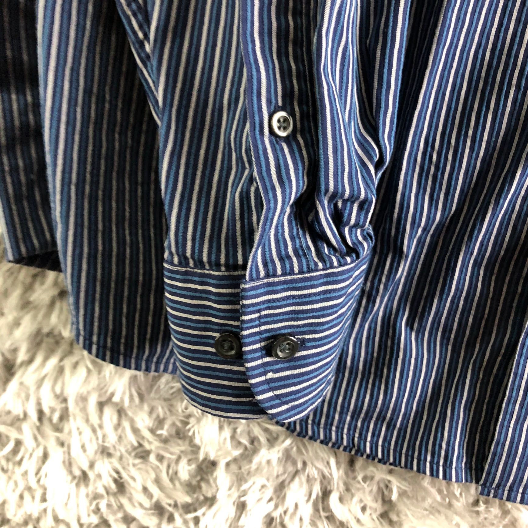 George George Shirt Mens XL 46-48 Blue Striped Long Sleeve Spread Collar Button-Up with Pockets Size US XL / EU 56 / 4 - 2 Thumbnail