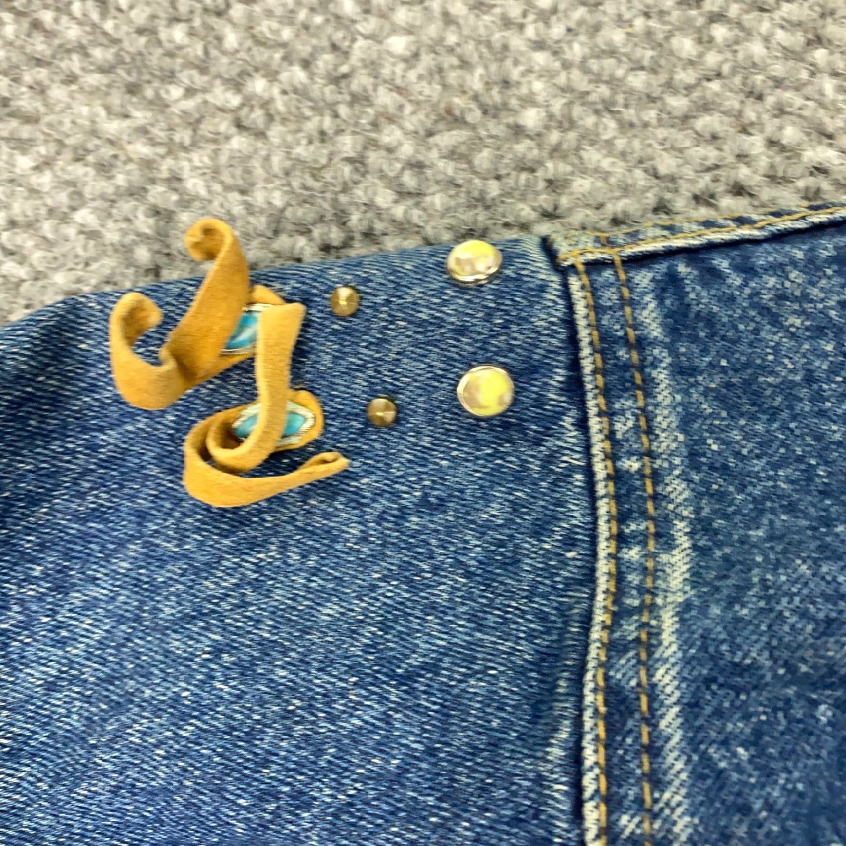 Denime VINTAGE freego Jacket Womens M Blue Rodeo Southwestern 90s Aztec Western Beaded Studded Collared Pockets Denim Size M / US 6-8 / IT 42-44 - 7 Thumbnail