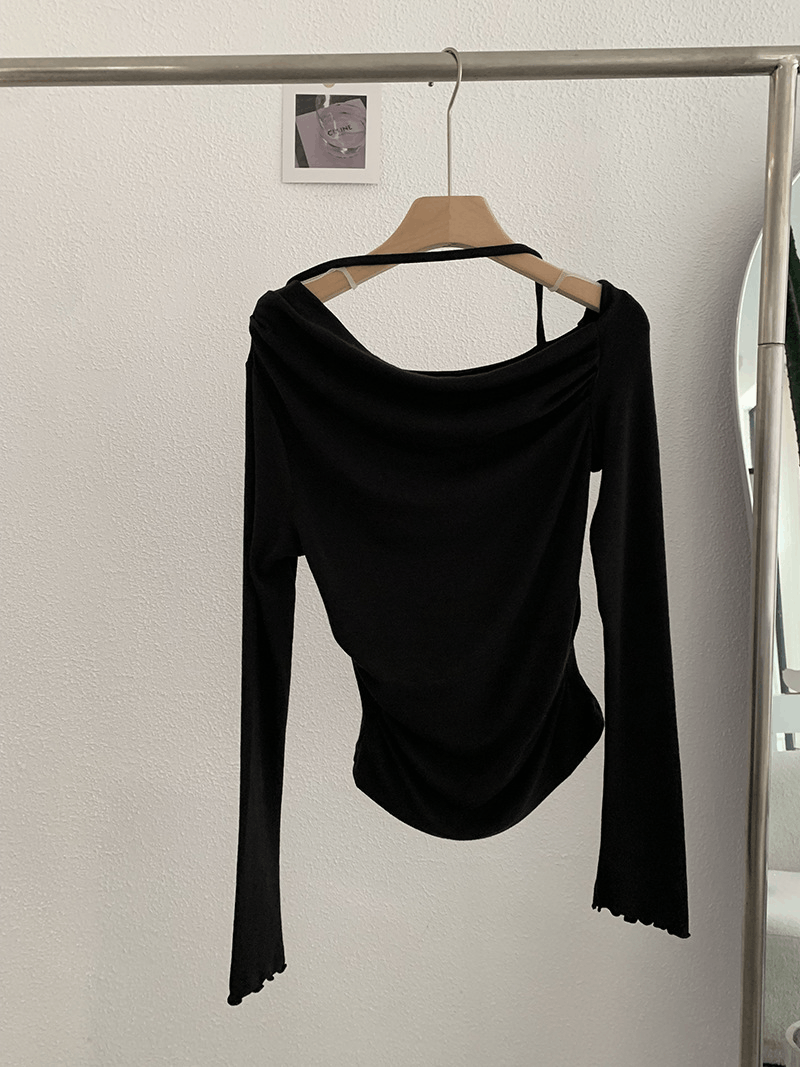 Other Shoulder Collar Solid Long Sleeves Inner Bottoming T-shirt Size ONE SIZE - 2 Thumbnail