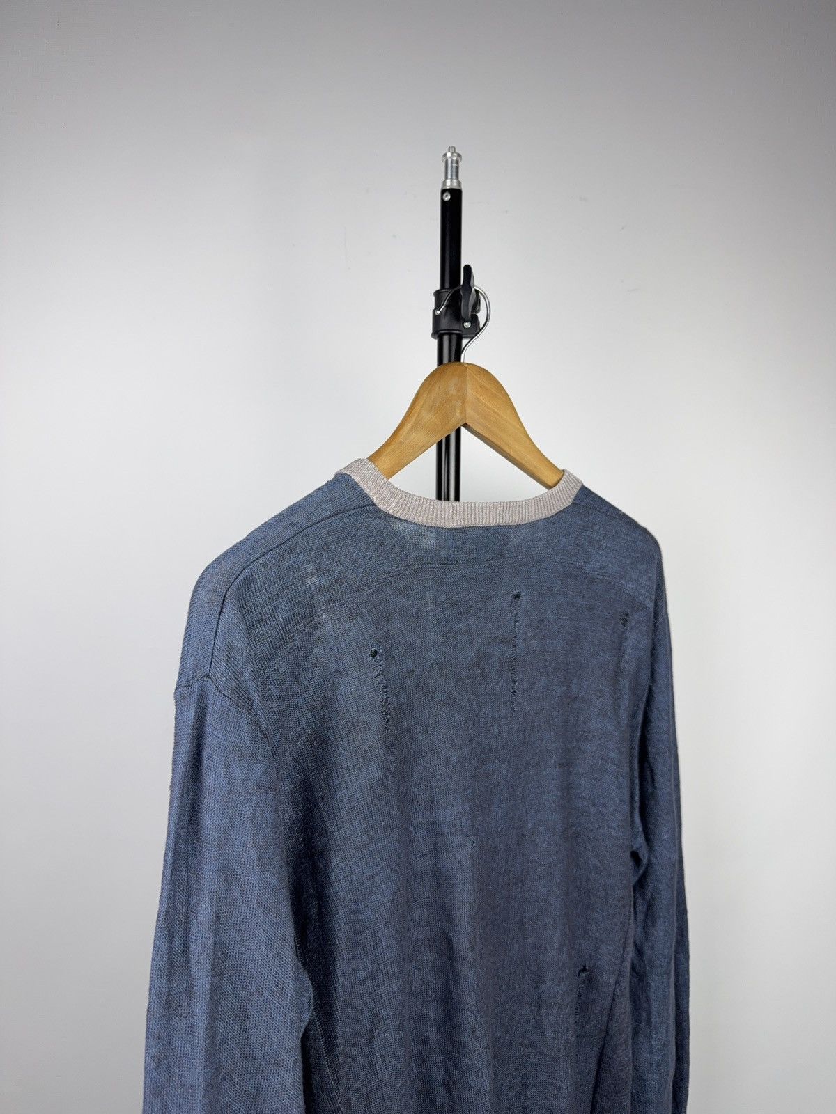 Armani Luxury 00s Armani Jeans Distressed Knit Sweater Faded Blue Size US M / EU 48-50 / 2 - 15 Thumbnail