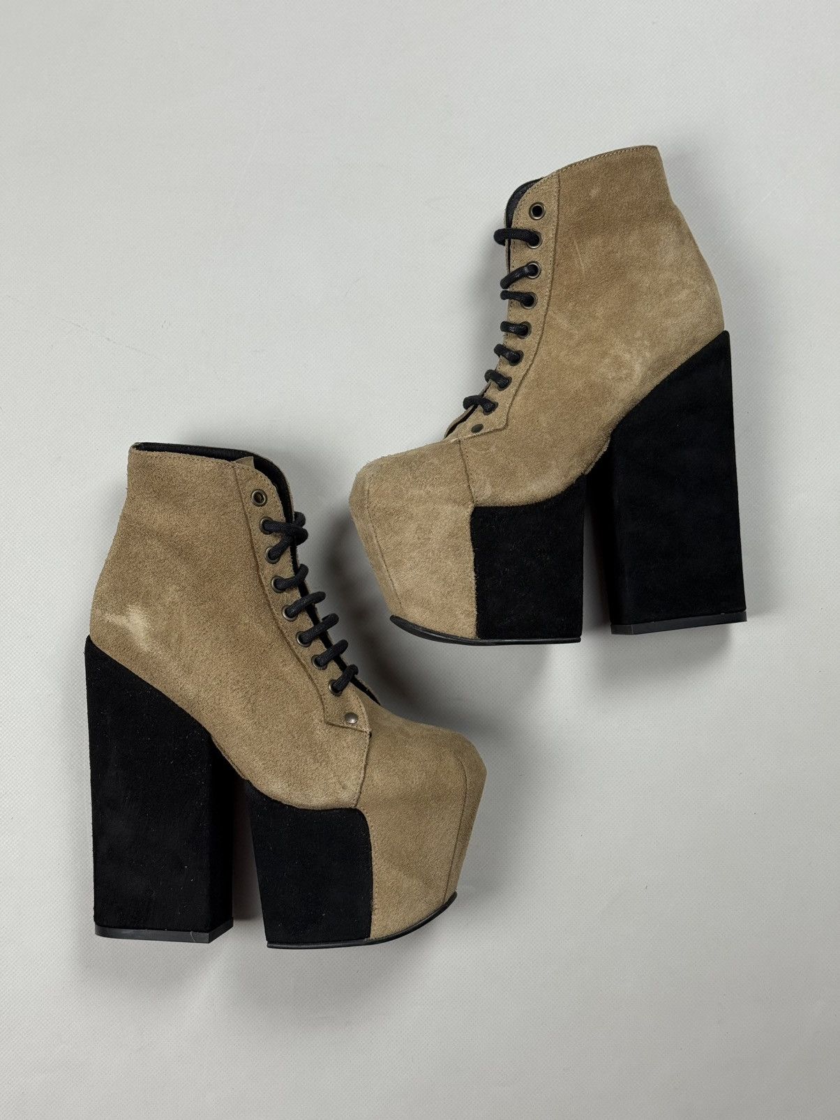 Jeffrey Campbell Avant-Garde Suede Block Heeled Platform Boots Shoes Size US 7 / IT 37 - 19 Thumbnail