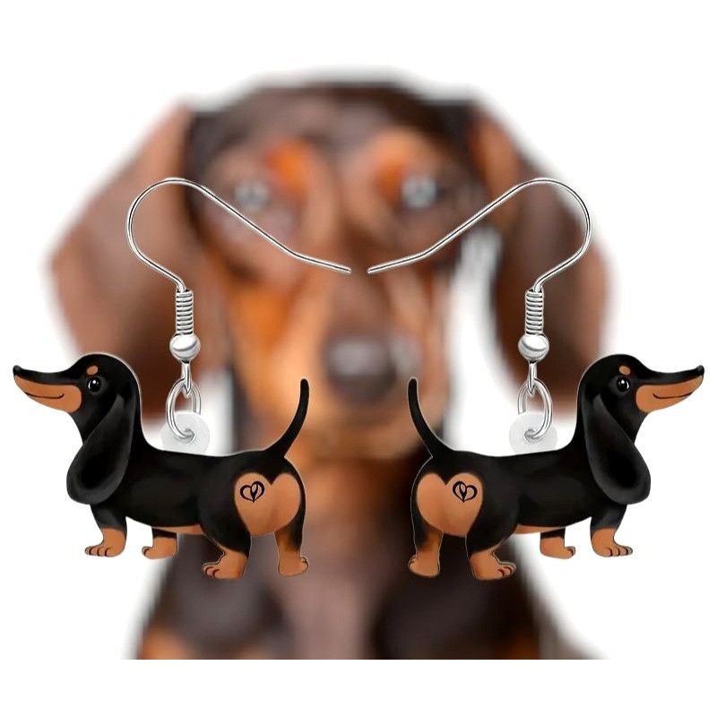 Handmade Dachshund Earrings New Dangle Hooks Double Sided Black Tan W Size ONE SIZE - 7 Thumbnail