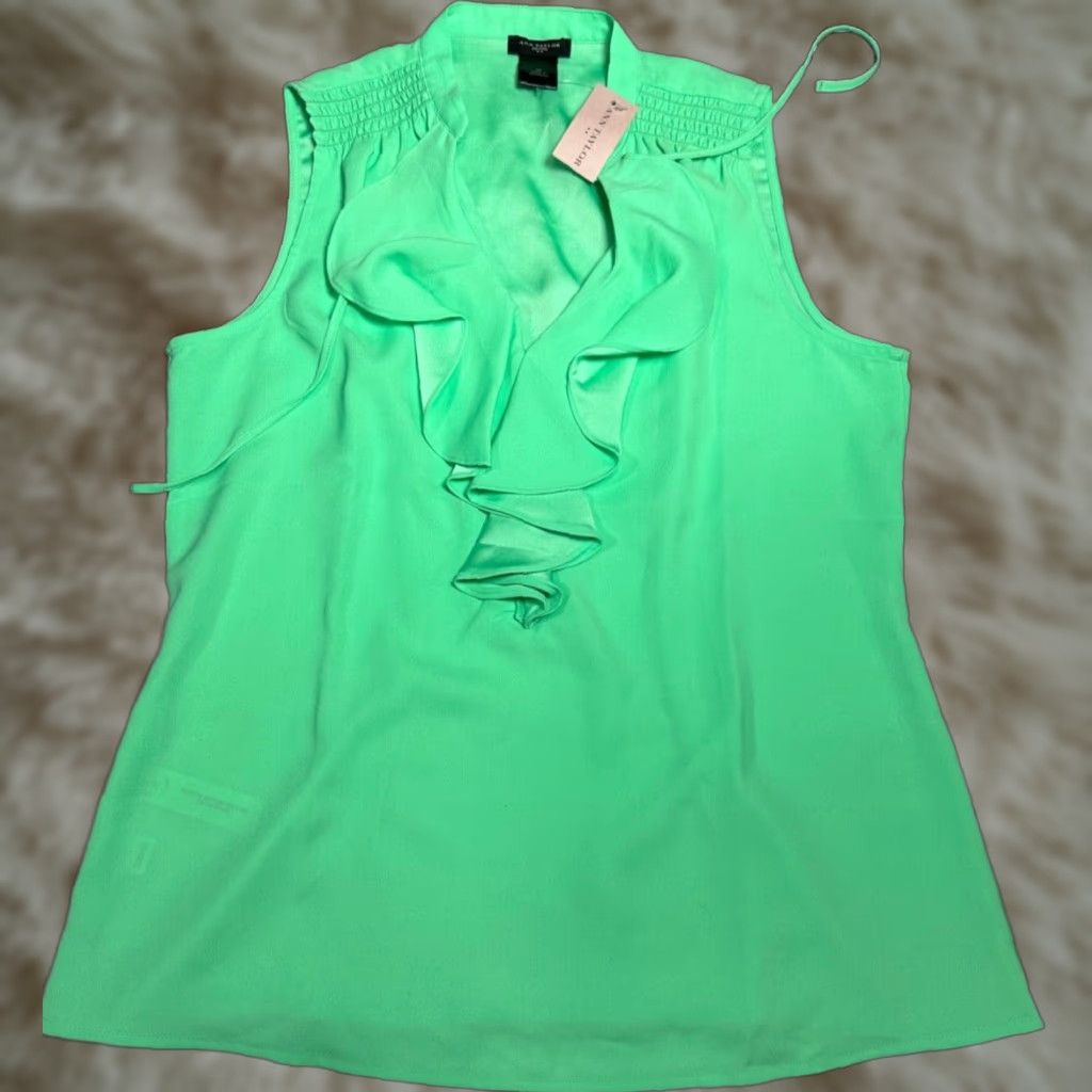 Ann Taylor Ann Taylor Tank Womens Petite PS Green Ruffled Neck Pullover New Size S / US 4 / IT 40 - 1 Thumbnail