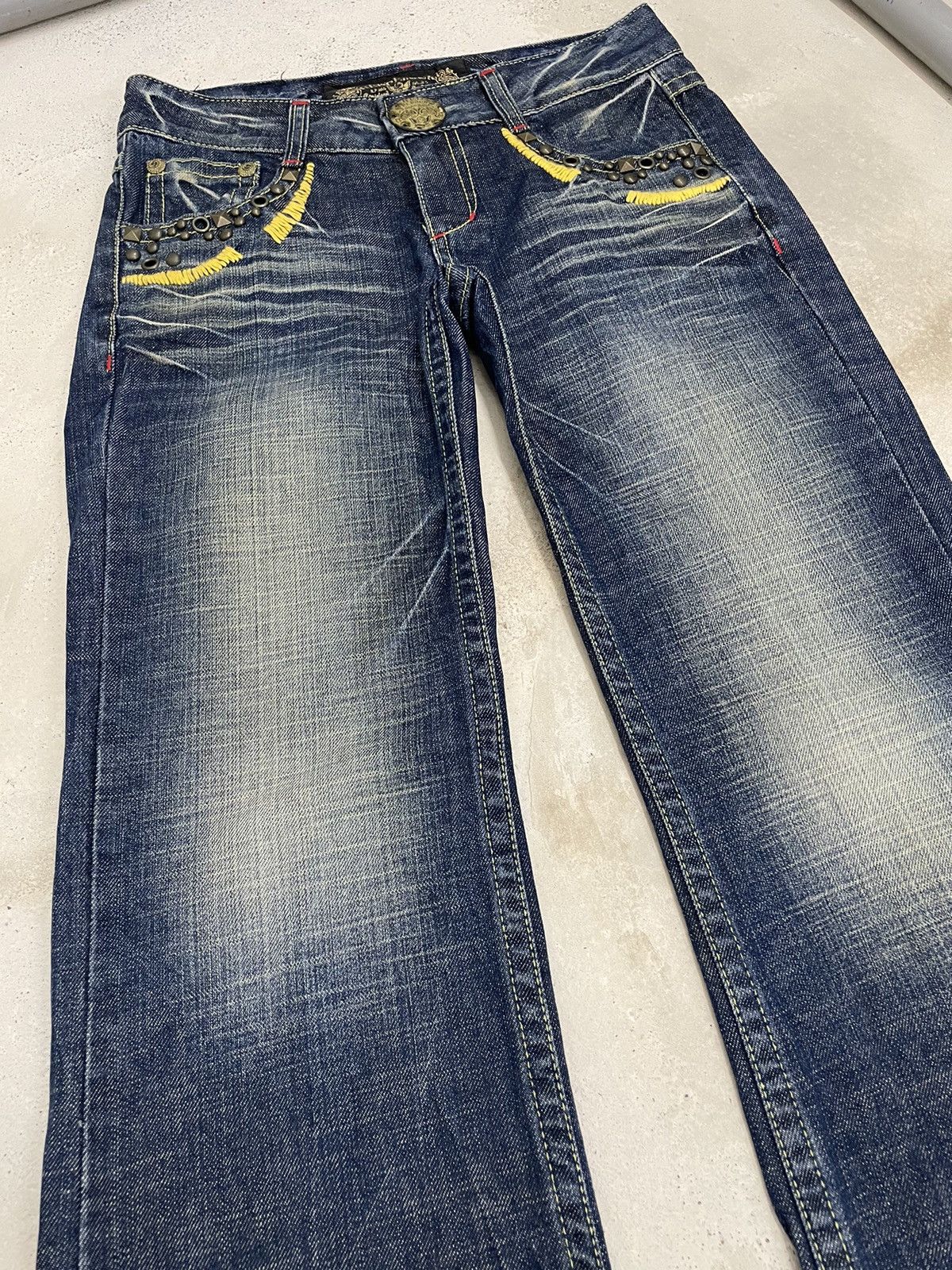 Red Pepper Heavy Stich Whisker Studded Flare Denim
