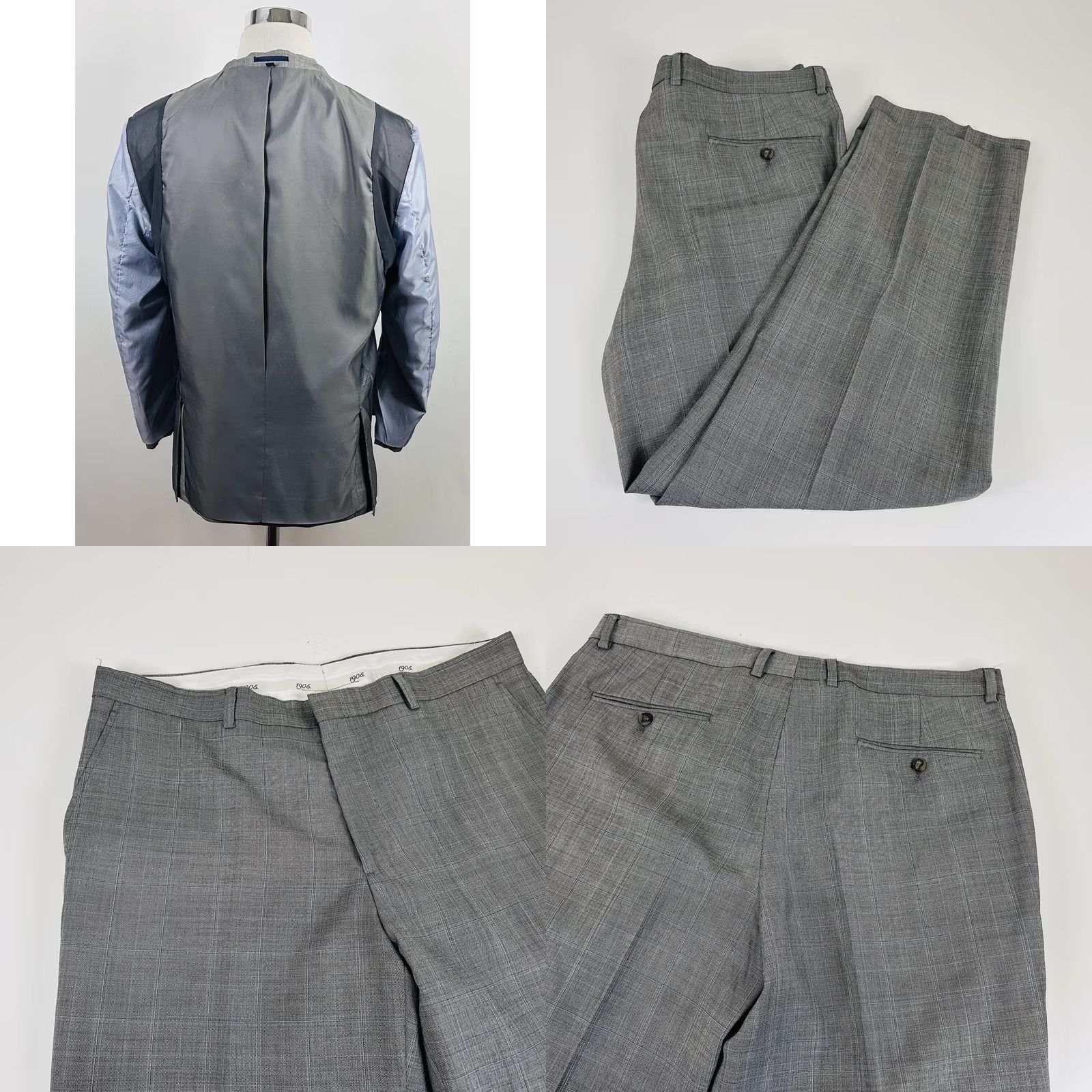 Jos. A. Bank Jos A Bank Suit 44R Slim Gray Plaid 100% Wool Two Button Vented Flat Front Mens Size 38R - 8 Thumbnail