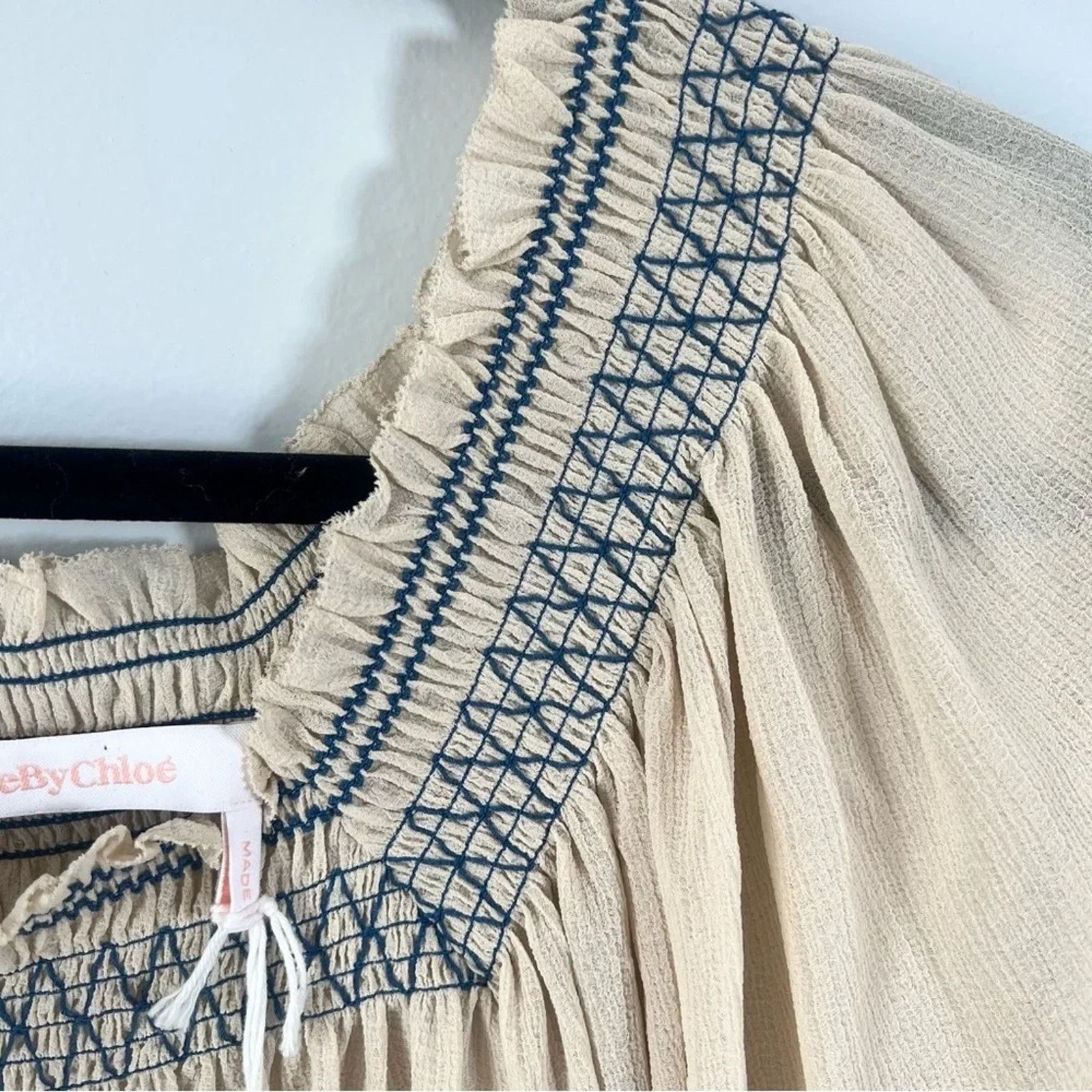 Chloe See by Chloe Off Shoulder Smocked Top Blouse Sheer Gypsy Size S / US 4 / IT 40 - 5 Thumbnail