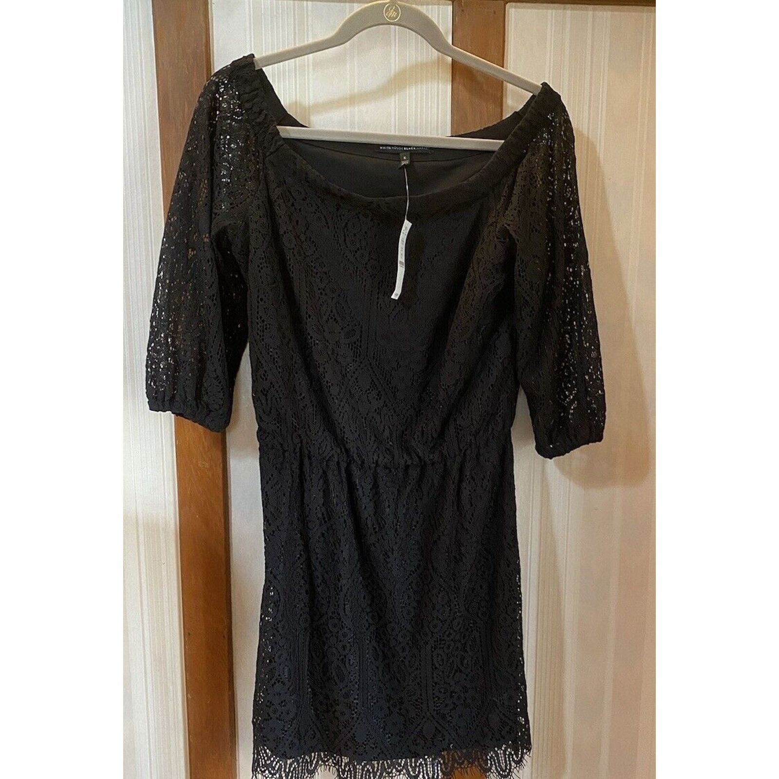 chinese dress ladies White House Black Market Black Crochet Halter Dress Size 4