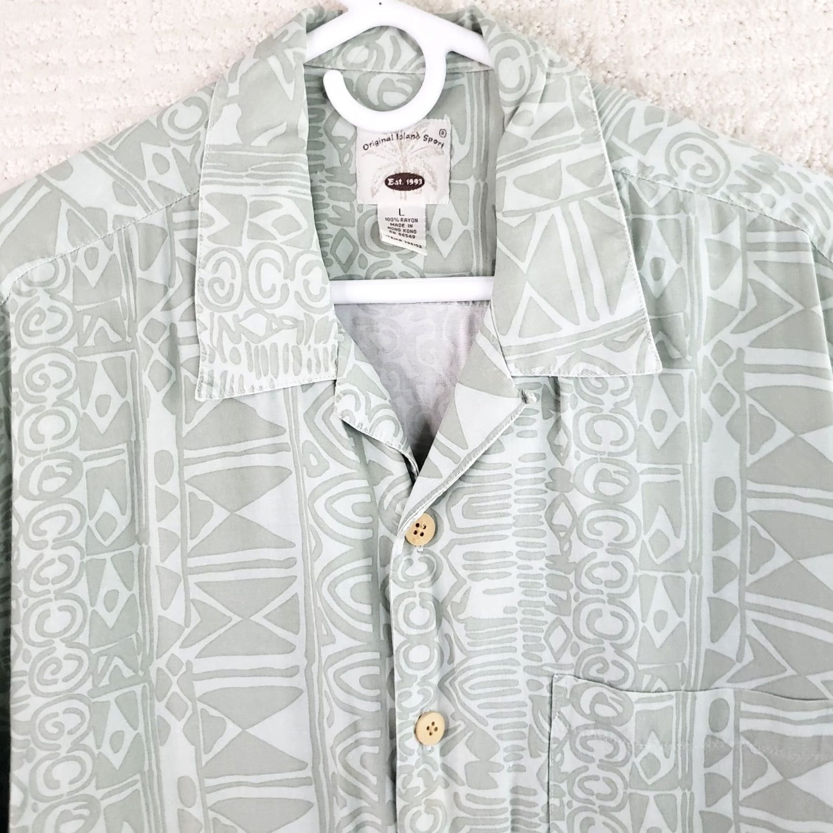 Vintage Original Island Sport Shirt Mens L Green Floral Hawaiian Rayon Button-Up Beach Shirt Size US L / EU 52-54 / 3 - 3 Thumbnail