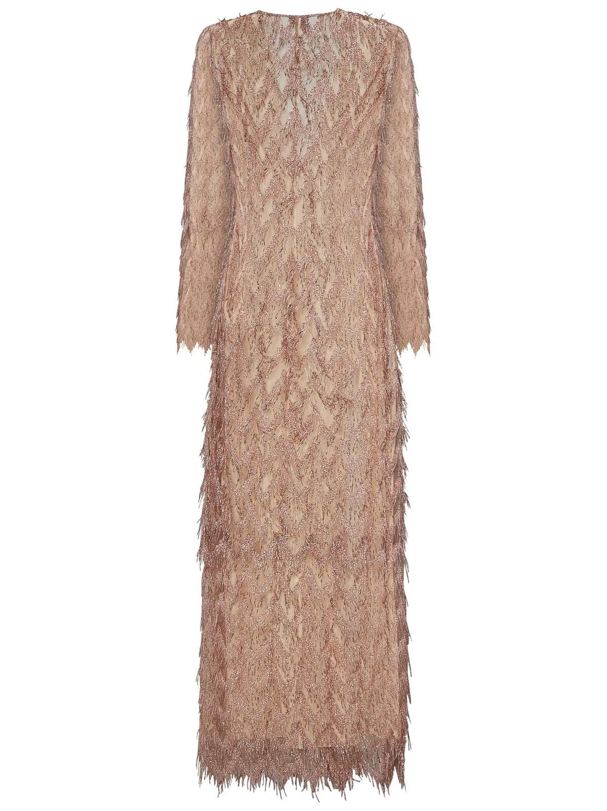Tom Ford o1w1db10525 AB3370 V-Neck Fringed Maxi Dress in Beige Size S / US 4 / IT 40 - 2 Thumbnail