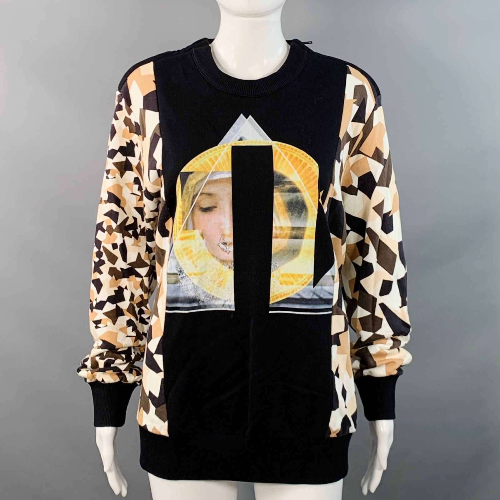Givenchy S Black Brown Cream Cotton Geometric Crew Neck Pullover Size S / US 4 / IT 40 - 1 Thumbnail