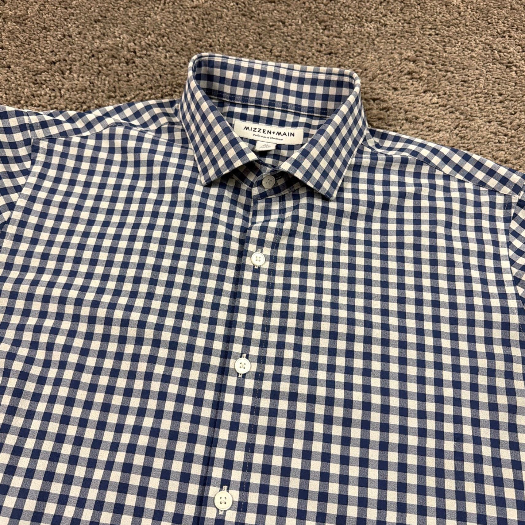 Mizzen+Main Mizzen+Main Shirt Mens M Blue Check Trim Slim Performance Stretch Long Sleeve Size US M / EU 48-50 / 2 - 2 Thumbnail